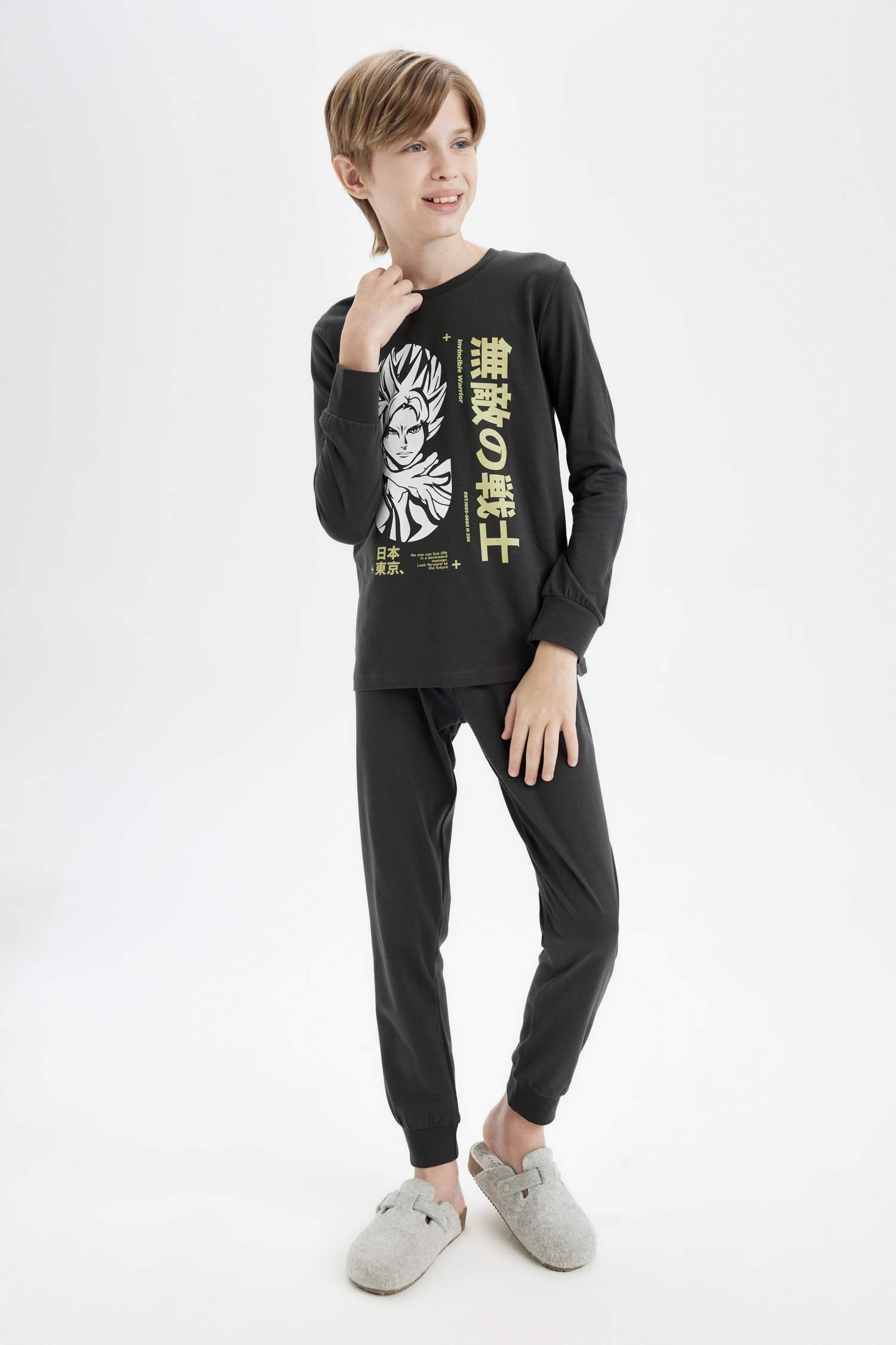 Erkek Çocuk Pijama Takımı Baskılı Uzun Kollu Üst Uzun Alt