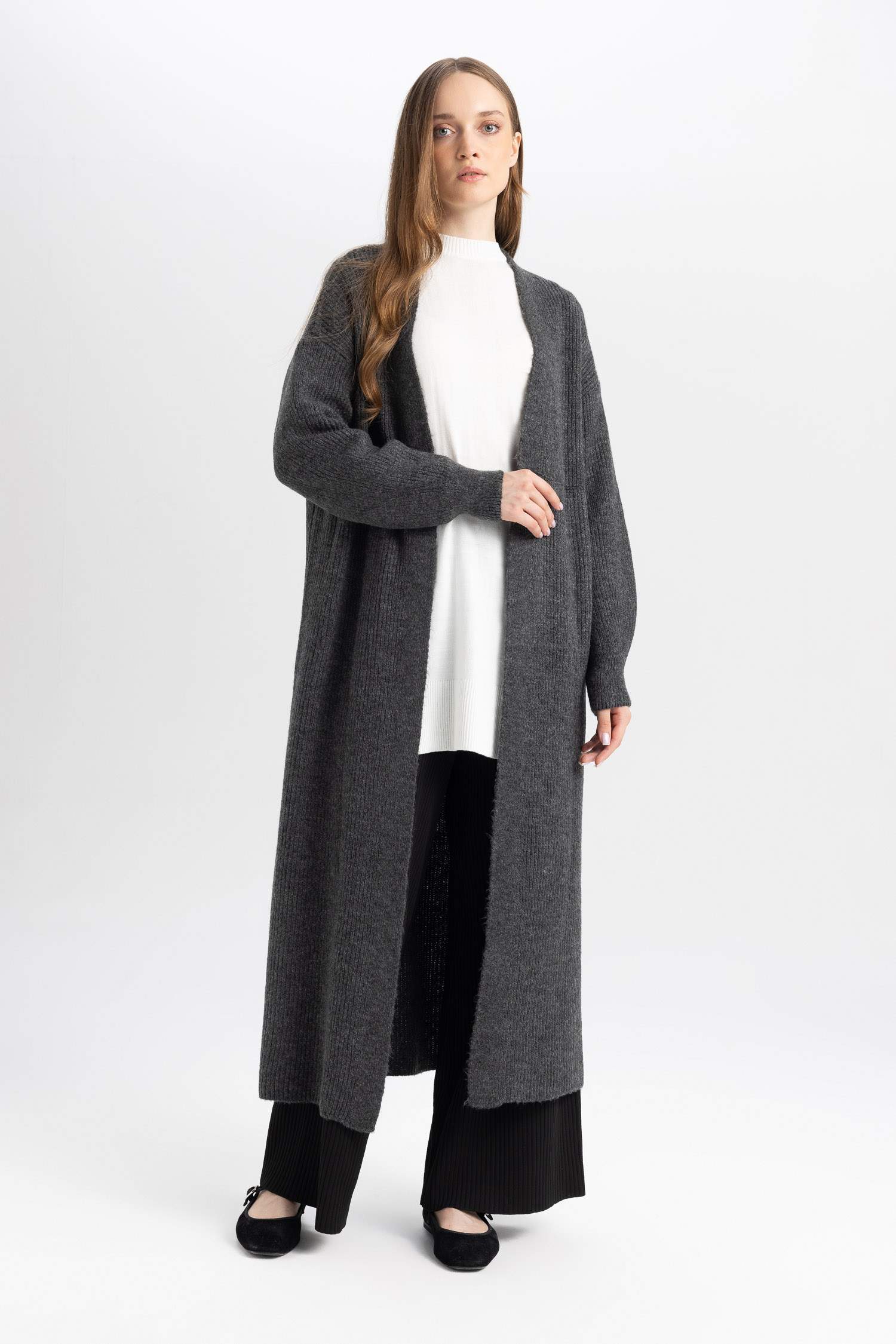 Regular Fit Basic Düz Uzun Triko Hırka