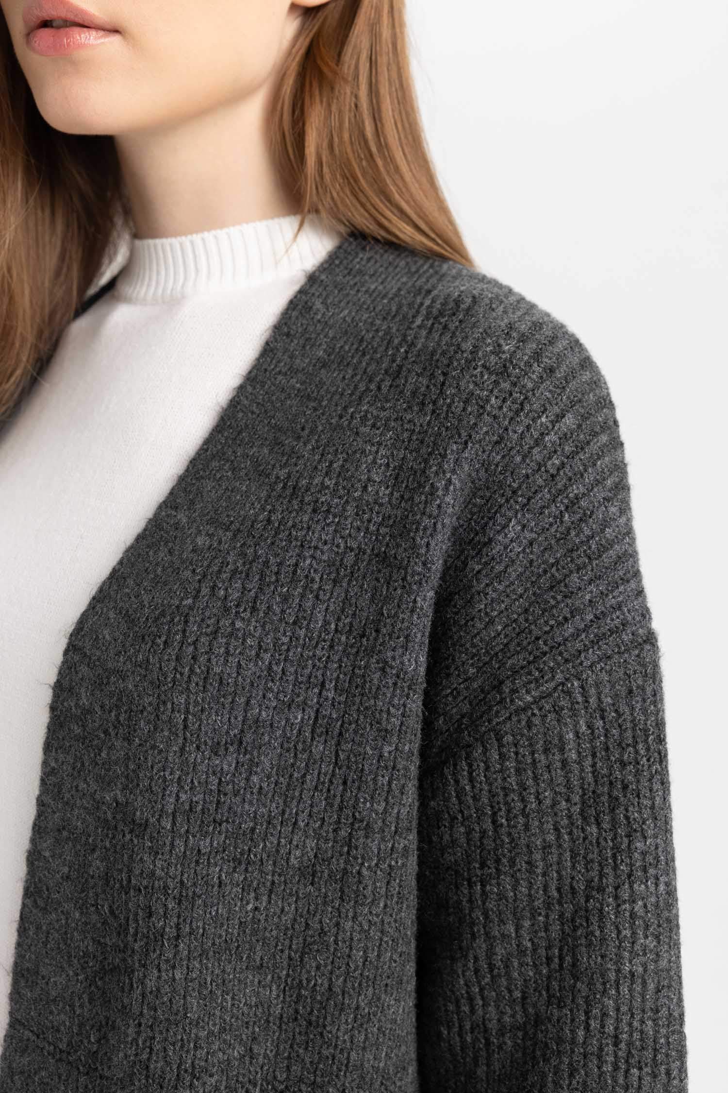 Regular Fit Basic Düz Uzun Triko Hırka