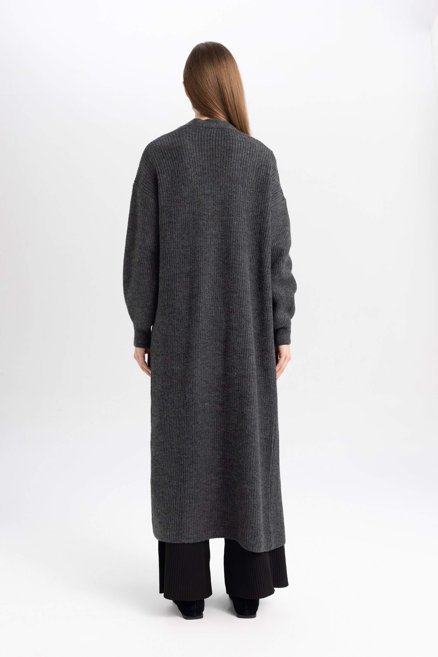 Regular Fit Basic Düz Uzun Triko Hırka