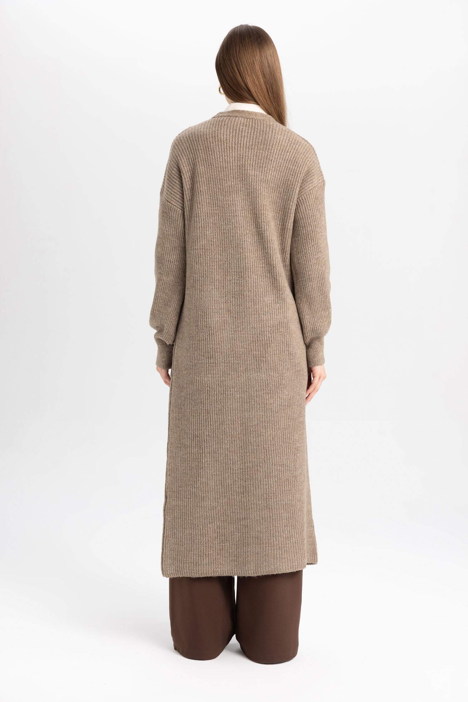 Regular Fit Basic Düz Uzun Triko Hırka