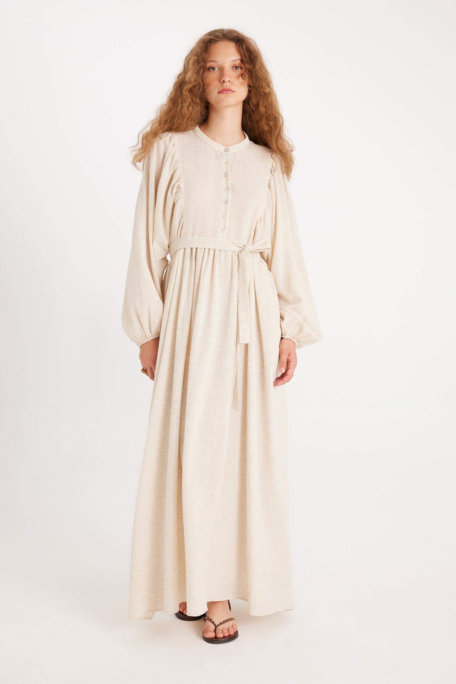 Manuka x DeFacto Hakim Yaka Pamuklu Uzun Kollu Maxi Elbise