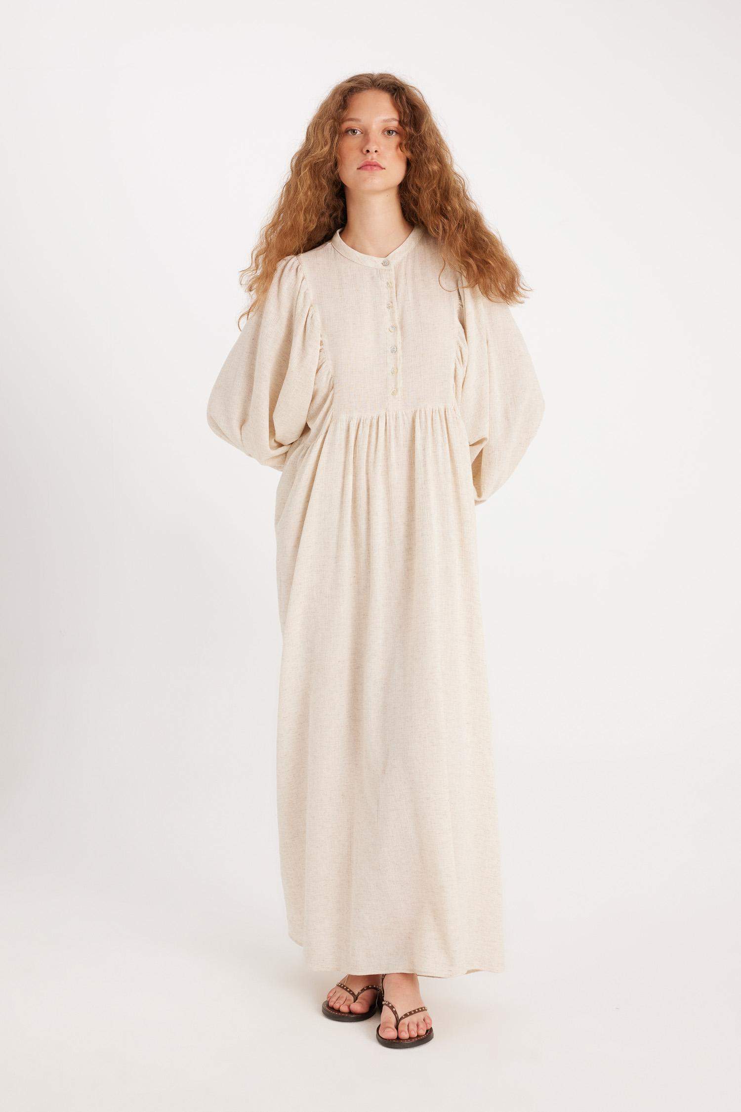 Manuka x DeFacto Hakim Yaka Pamuklu Uzun Kollu Maxi Elbise