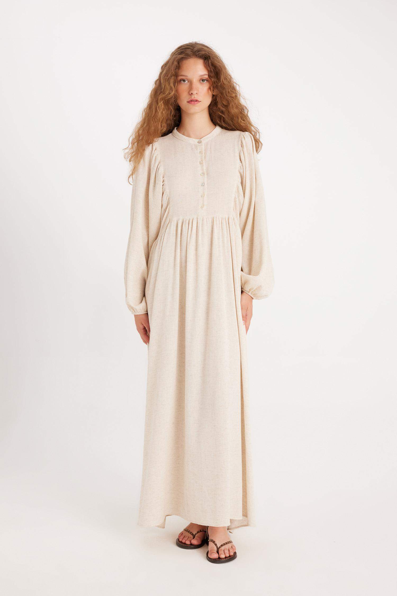 Manuka x DeFacto Hakim Yaka Pamuklu Uzun Kollu Maxi Elbise