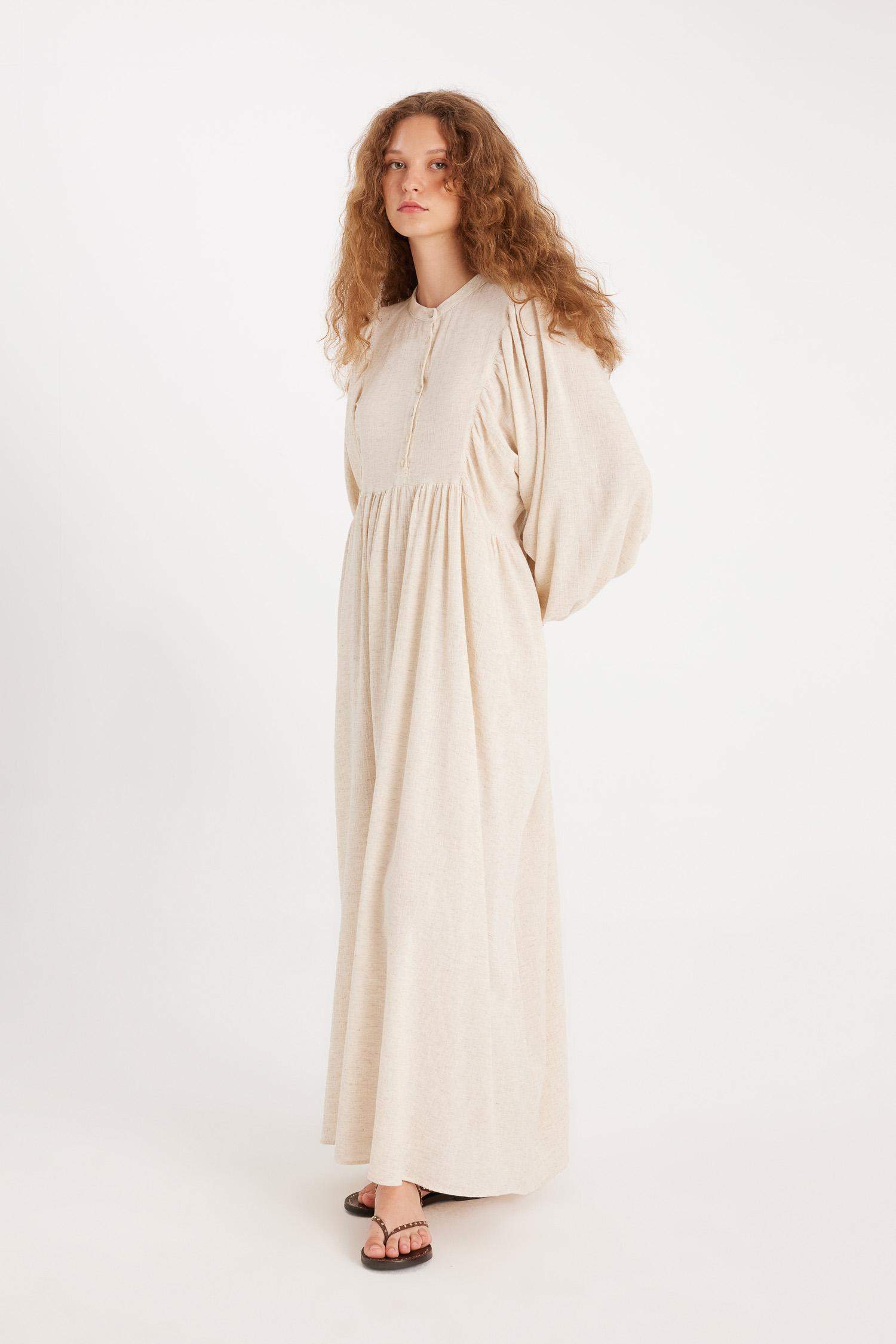 Manuka x DeFacto Hakim Yaka Pamuklu Uzun Kollu Maxi Elbise