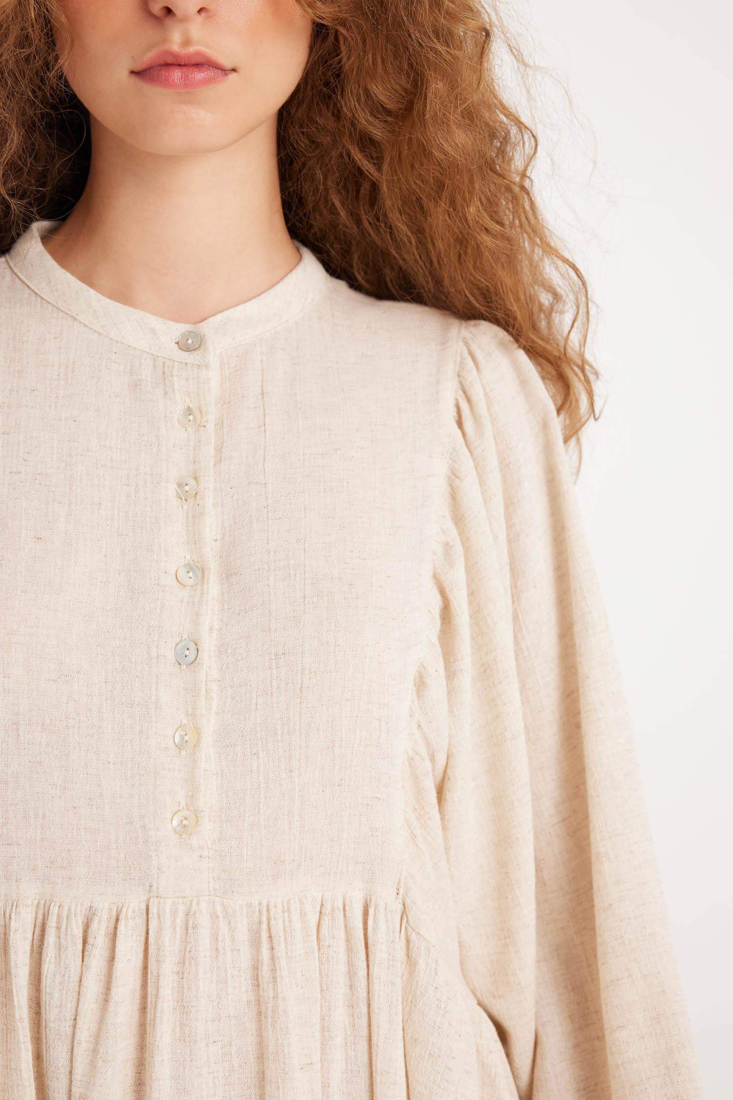 Manuka x DeFacto Hakim Yaka Pamuklu Uzun Kollu Maxi Elbise