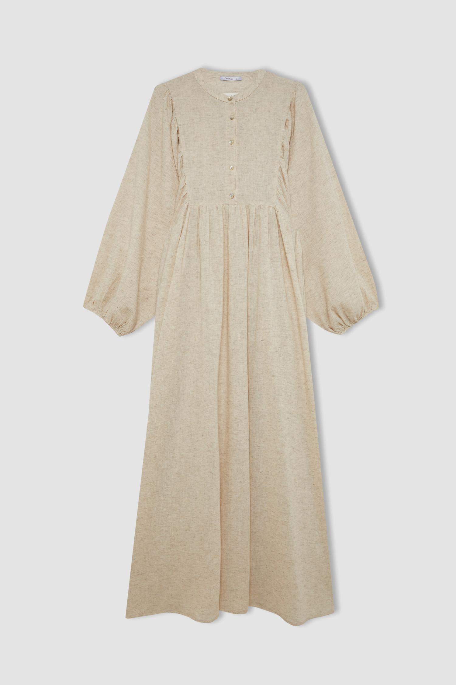 Manuka x DeFacto Hakim Yaka Pamuklu Uzun Kollu Maxi Elbise