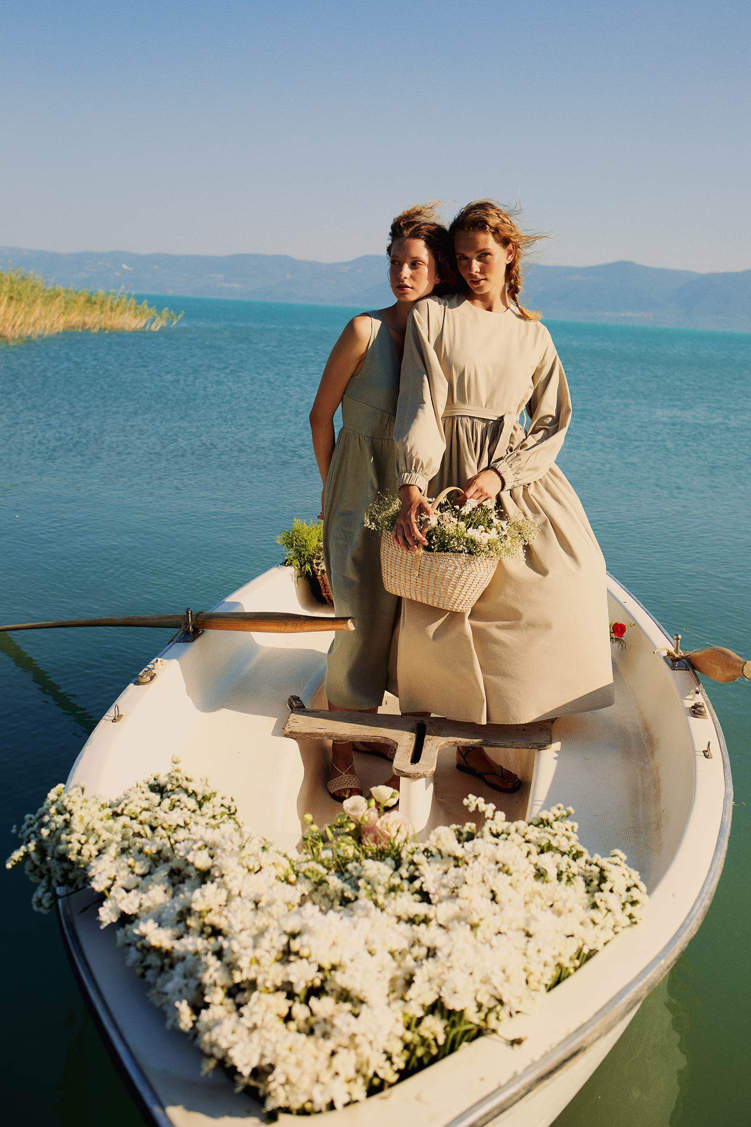 Manuka x DeFacto Bisiklet Yaka Keten Karışımlı Uzun Kollu Maxi Elbise