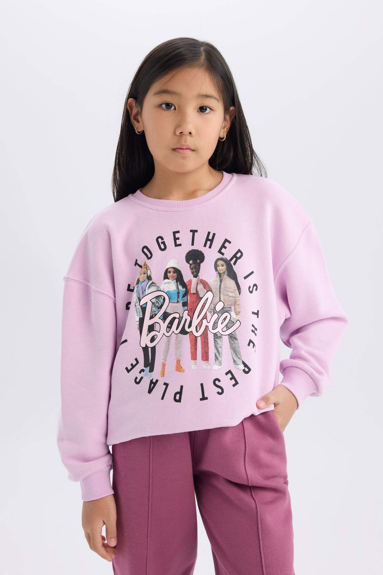 Kız Çocuk Barbie Relax Fit Bisiklet Yaka Sweatshirt