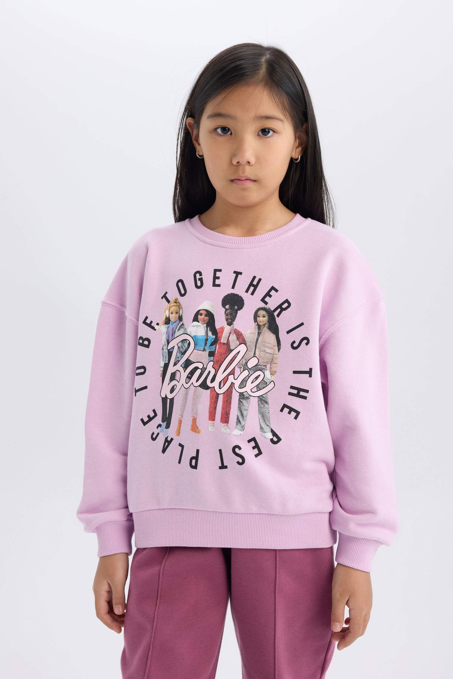 Kız Çocuk Barbie Relax Fit Bisiklet Yaka Sweatshirt