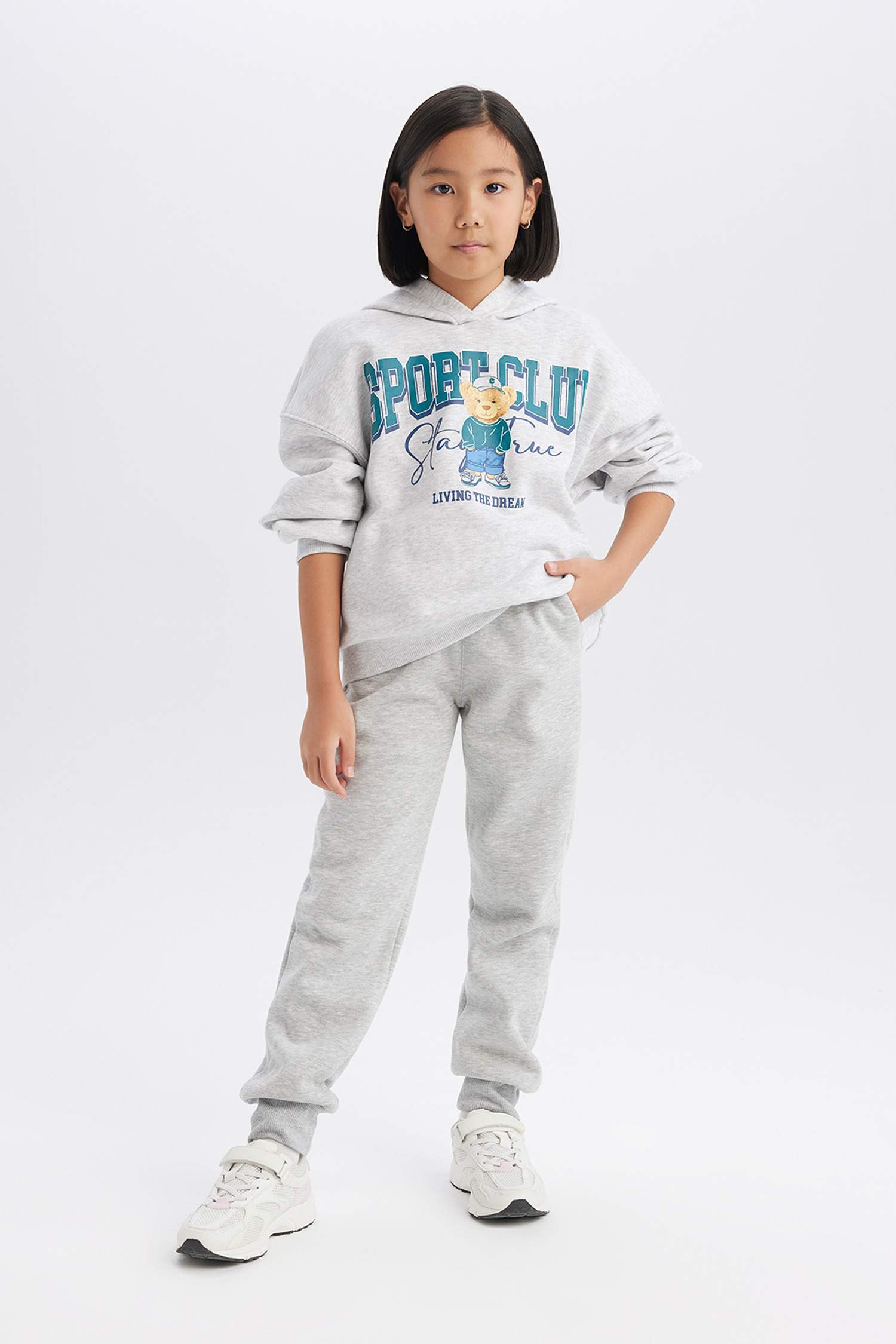 Kız Çocuk Oversize Geniş Kalıp Kapüşonlu Baskılı Sweatshirt