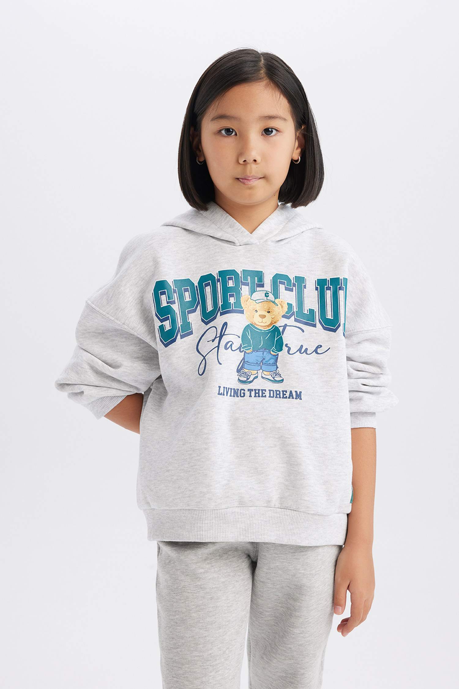 Kız Çocuk Oversize Geniş Kalıp Kapüşonlu Baskılı Sweatshirt