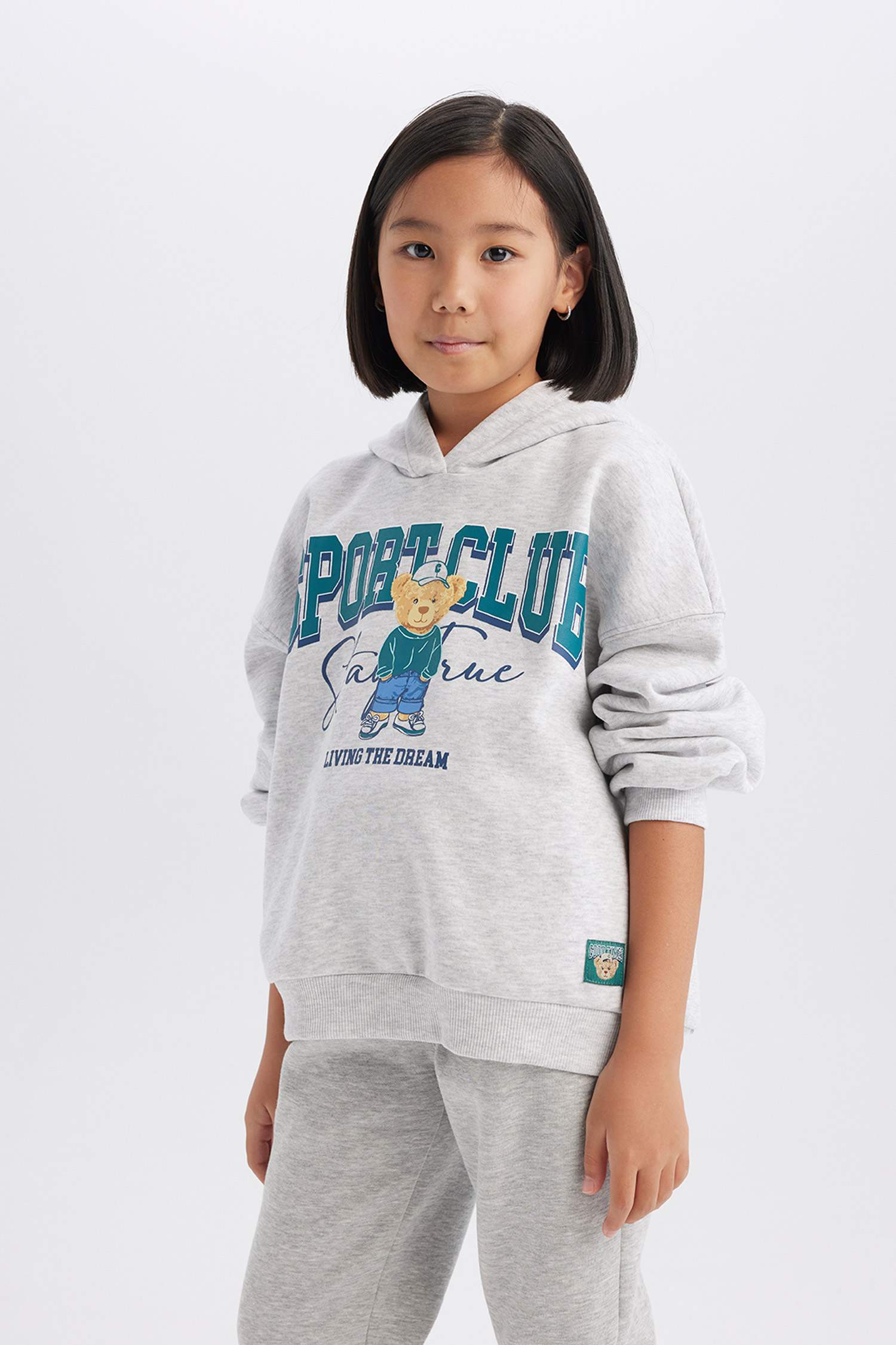 Kız Çocuk Oversize Geniş Kalıp Kapüşonlu Baskılı Sweatshirt