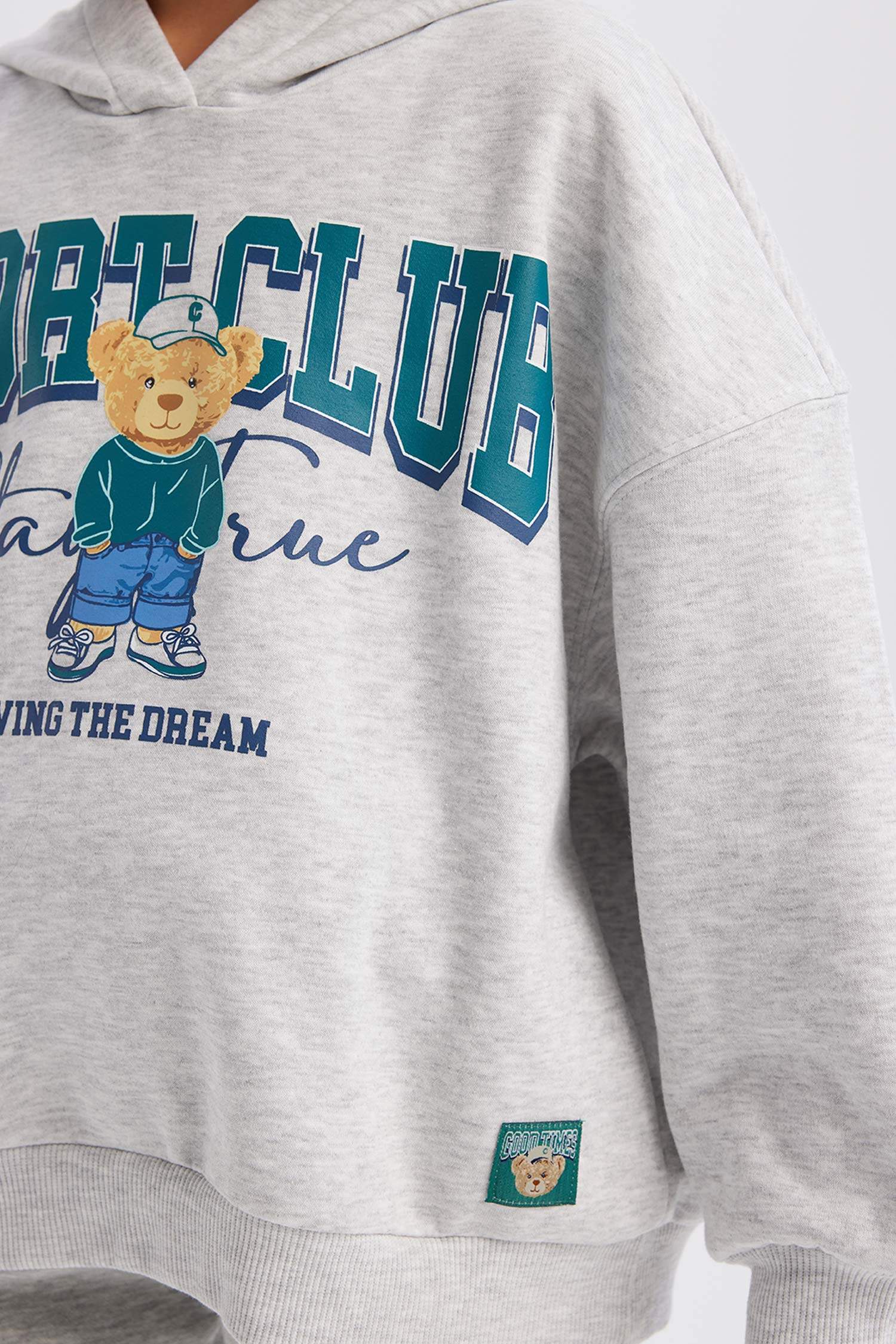 Kız Çocuk Oversize Geniş Kalıp Kapüşonlu Baskılı Sweatshirt