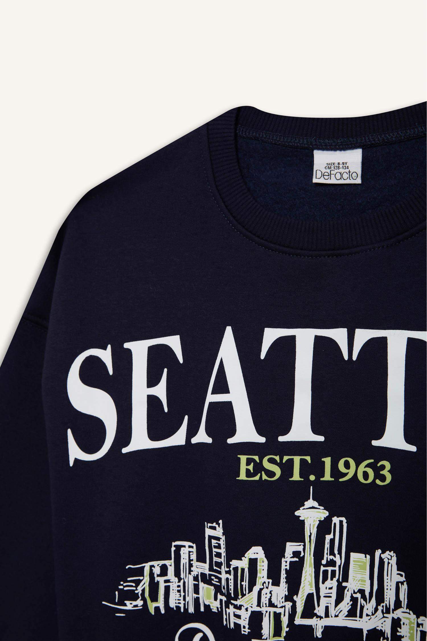 Kız Çocuk Relax Fit Bisiklet Yaka Baskılı Sweatshirt