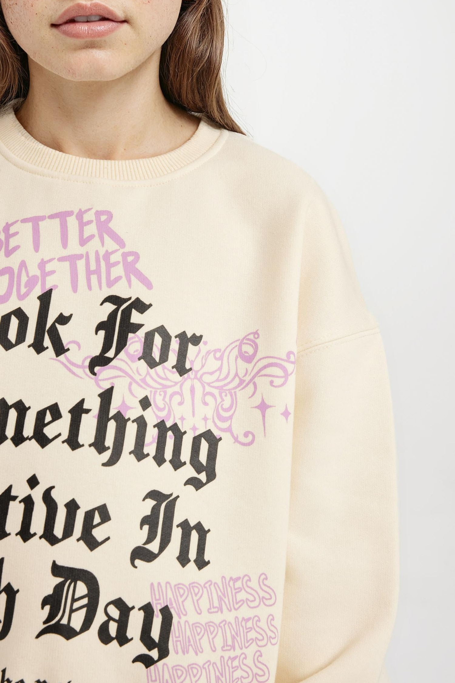 Kız Çocuk Relax Fit Bisiklet Yaka Baskılı Sweatshirt