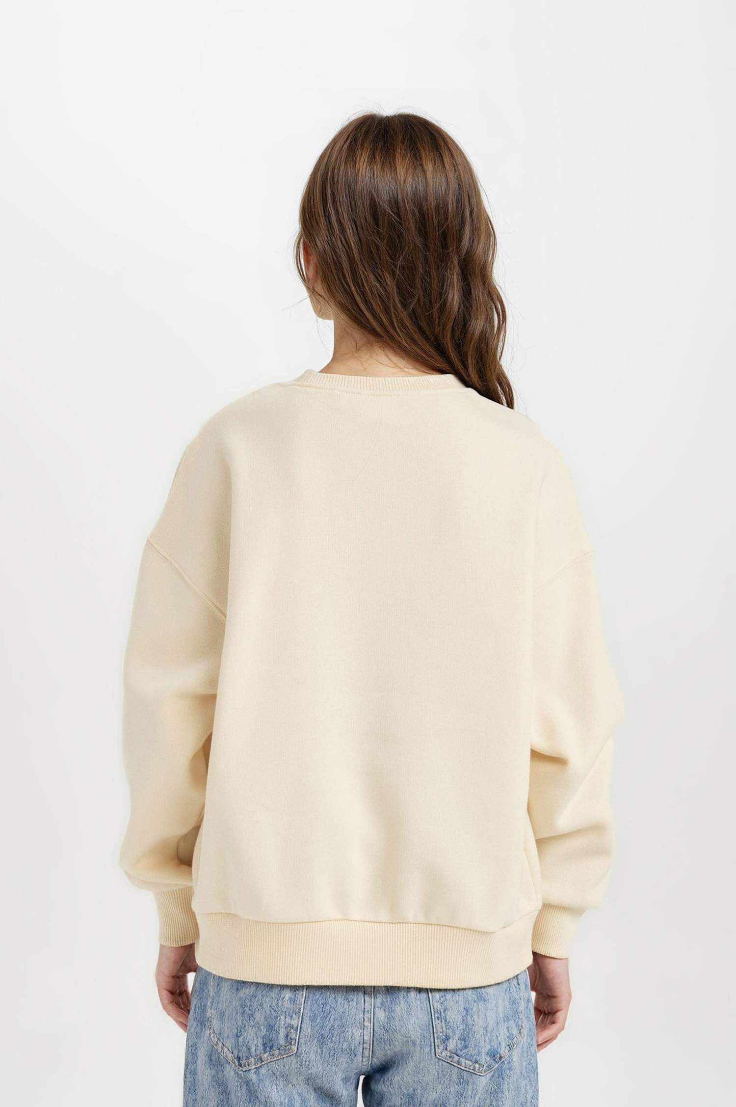 Kız Çocuk Relax Fit Bisiklet Yaka Baskılı Sweatshirt