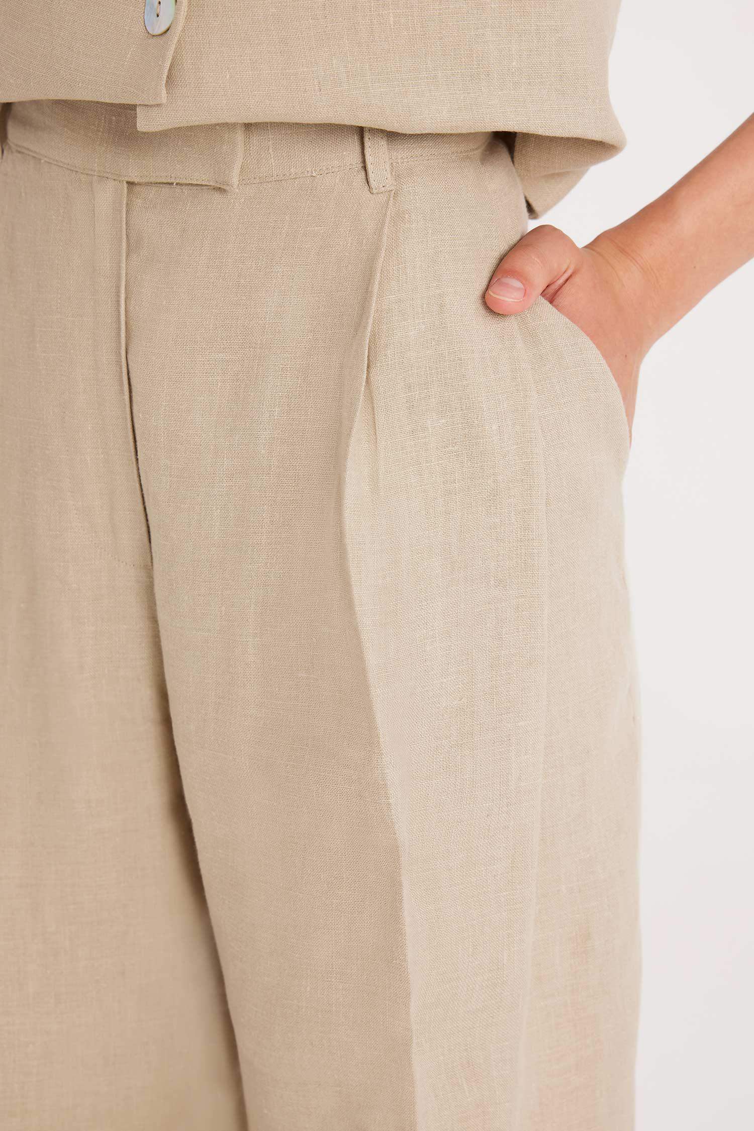 Manuka x DeFacto Straight Fit Basic Düz Keten Palazzo Pantolon