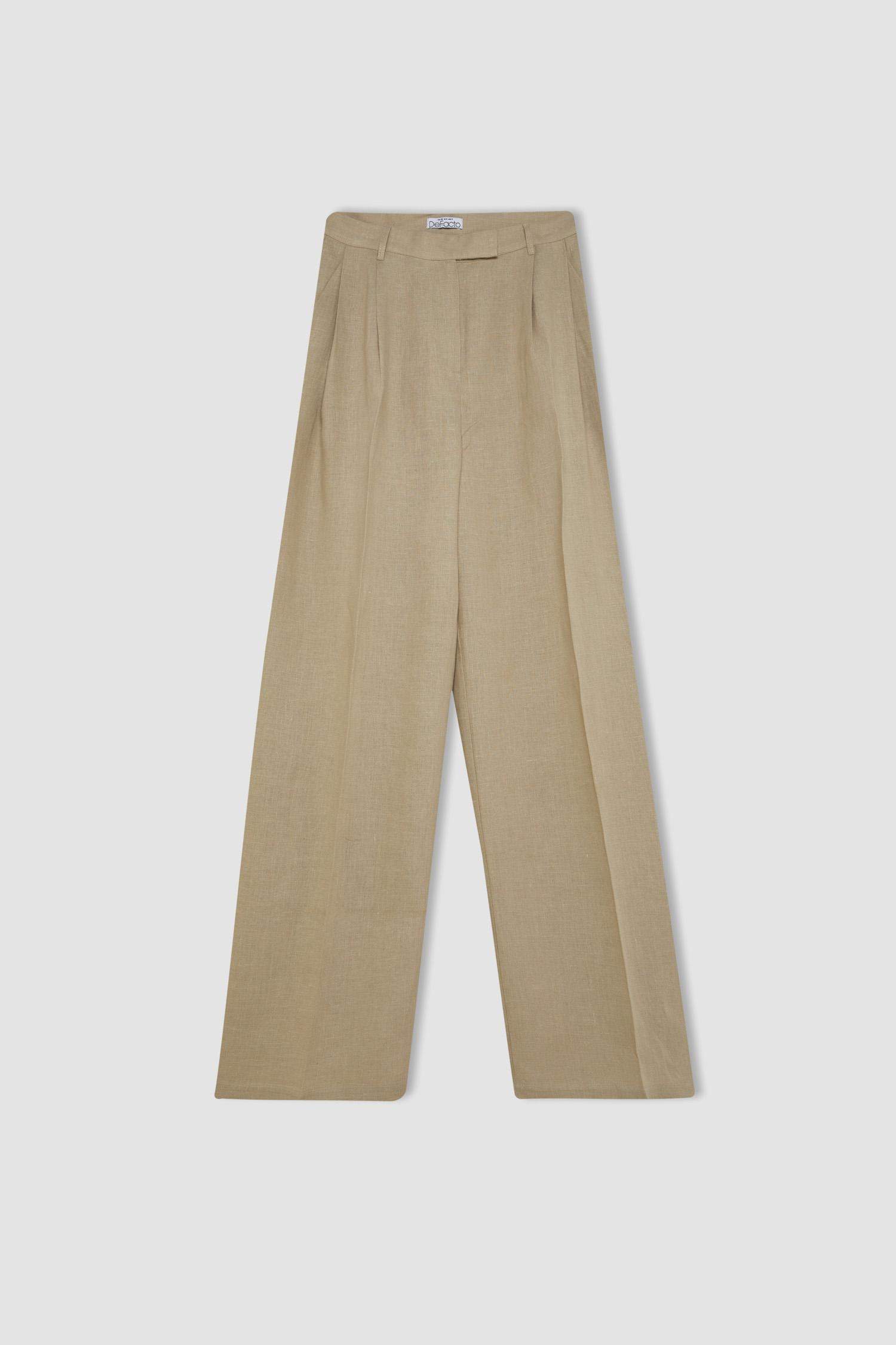 Manuka x DeFacto Straight Fit Basic Düz Keten Palazzo Pantolon