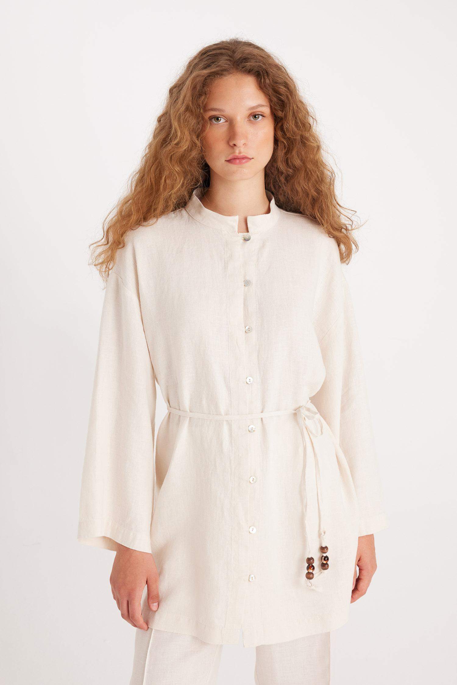 Manuka x DeFacto Keten Uzun Kollu Basic Düz Tunik