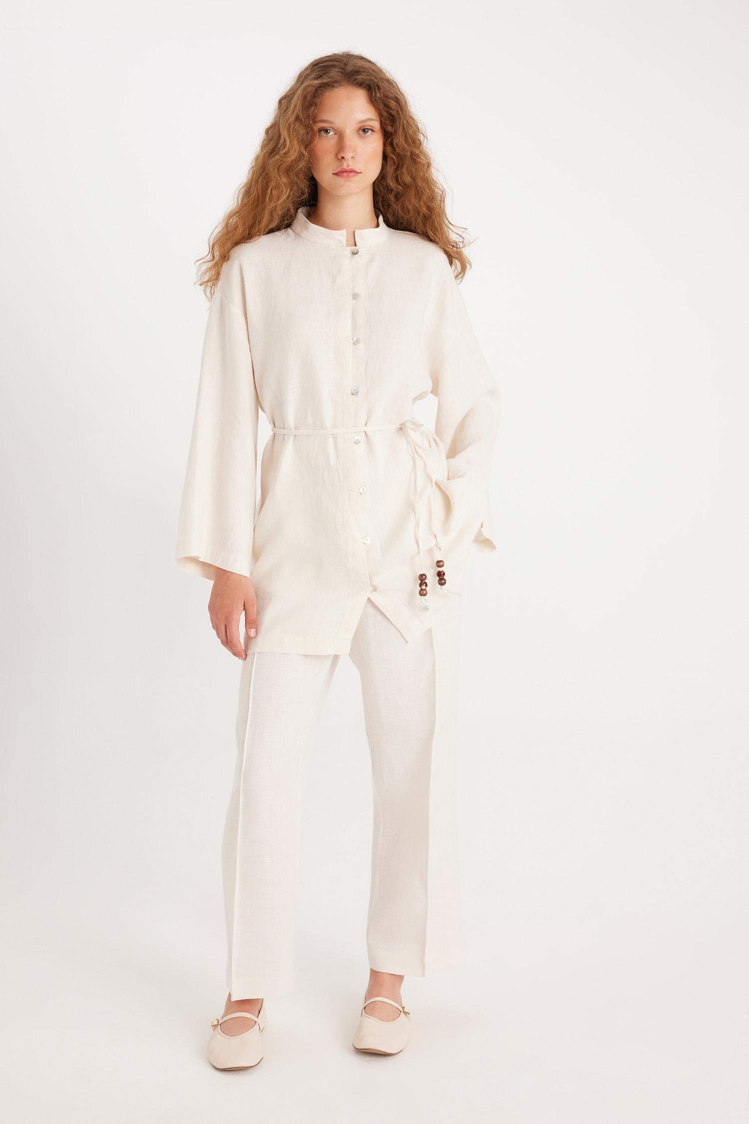 Manuka x DeFacto Keten Uzun Kollu Basic Düz Tunik