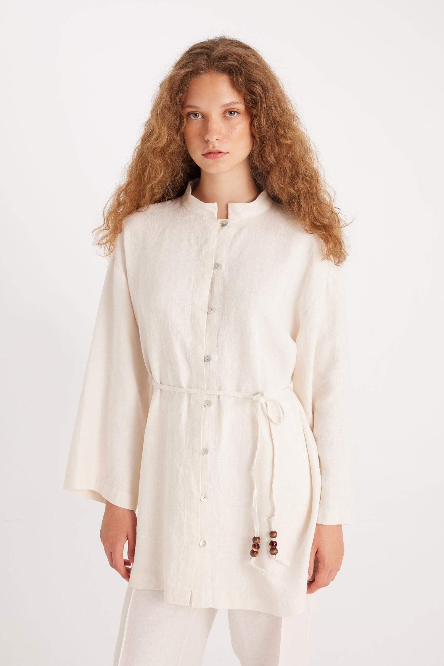 Manuka x DeFacto Keten Uzun Kollu Basic Düz Tunik