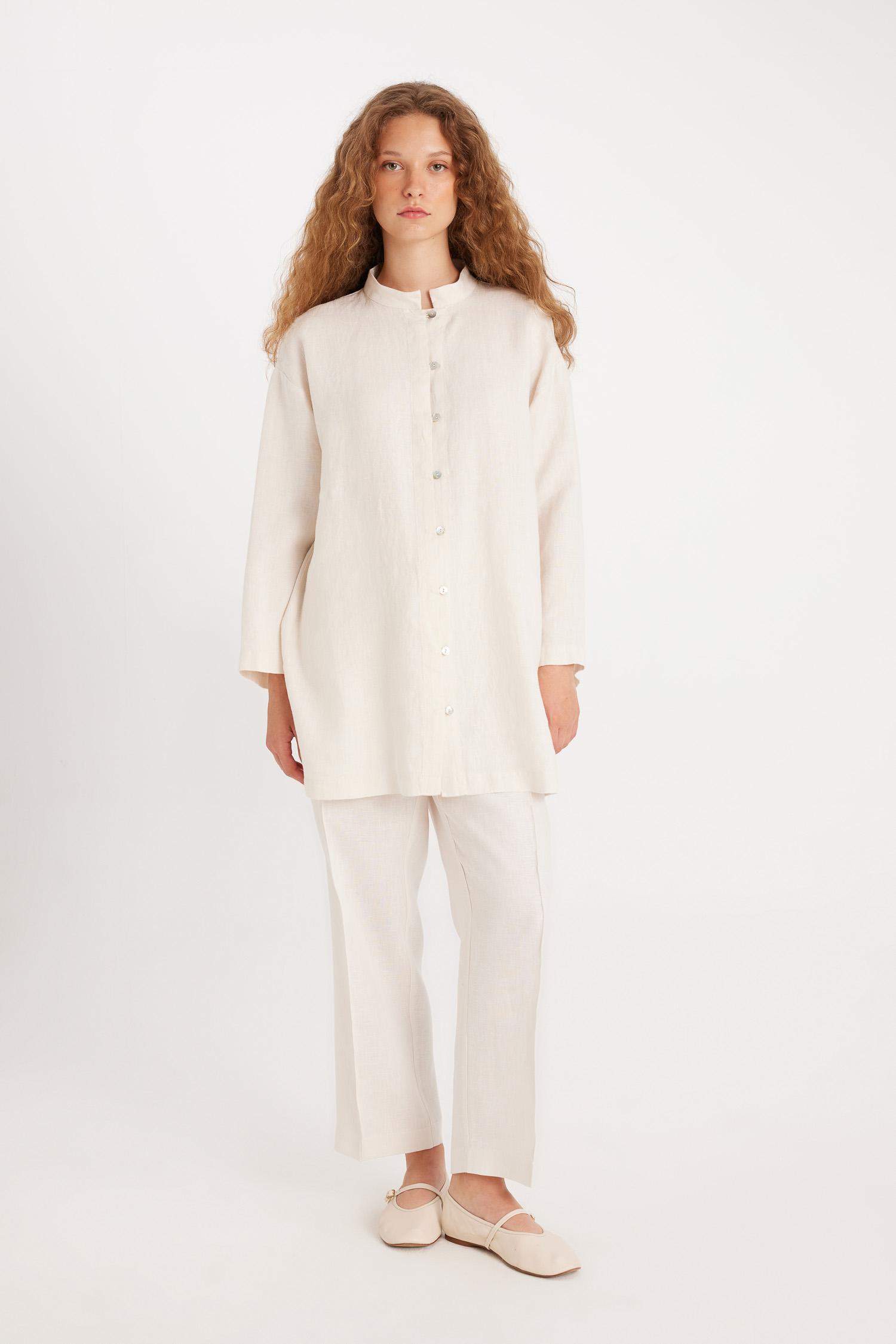 بلوزة طويلة كتان ردن طويل قصة عادية من Manuka x DeFactoFit