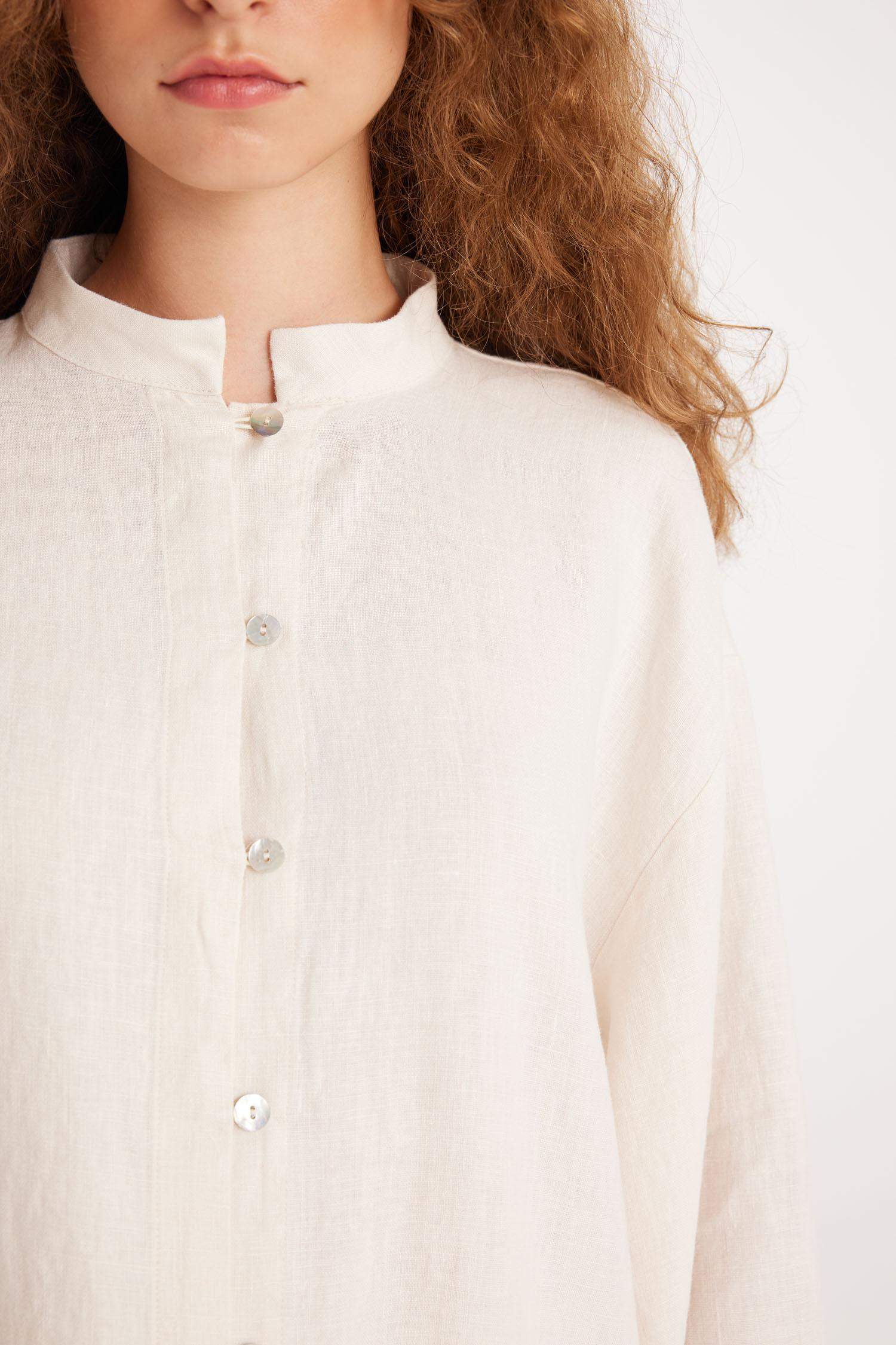 بلوزة طويلة كتان ردن طويل قصة عادية من Manuka x DeFactoFit