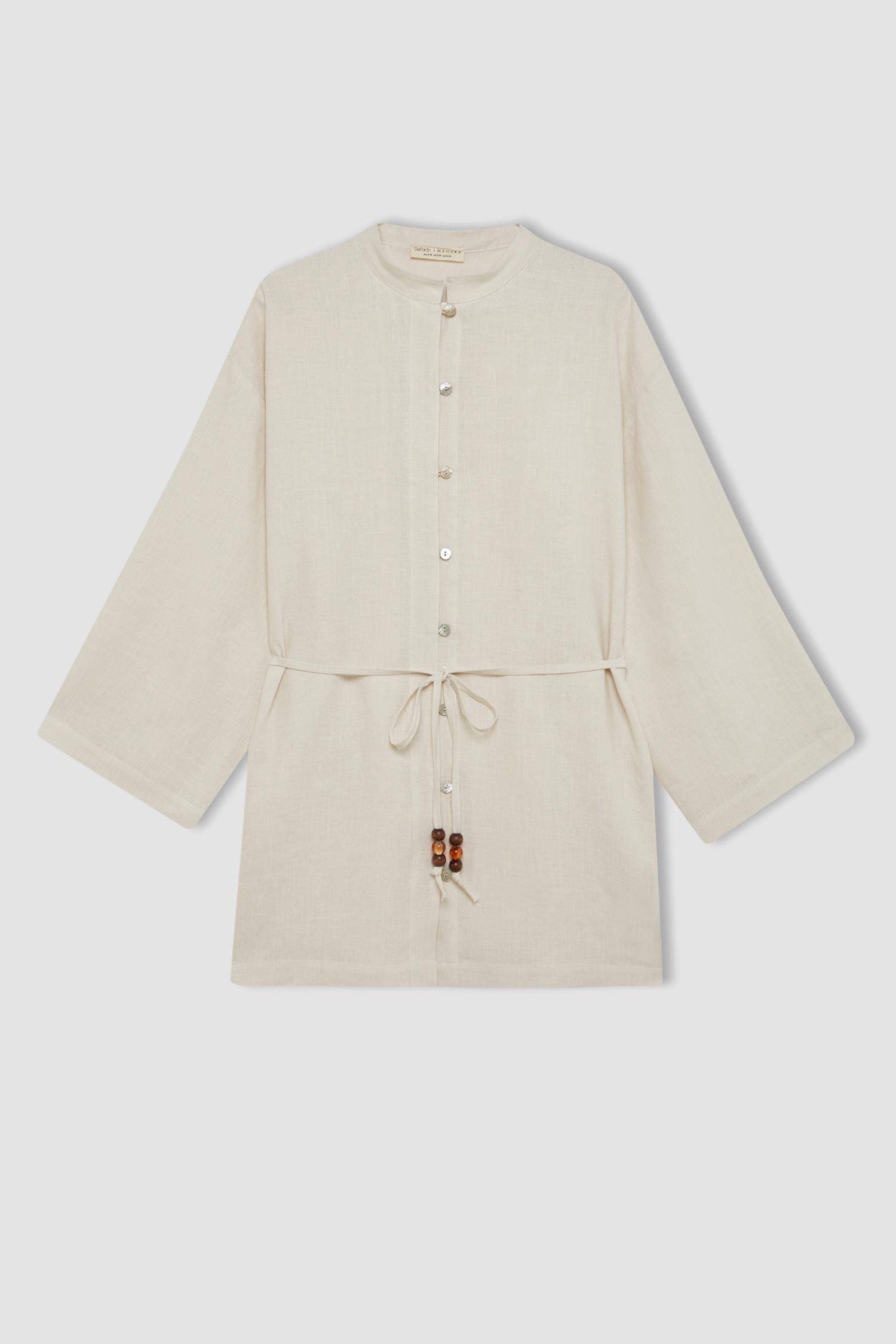 بلوزة طويلة كتان ردن طويل قصة عادية من Manuka x DeFactoFit