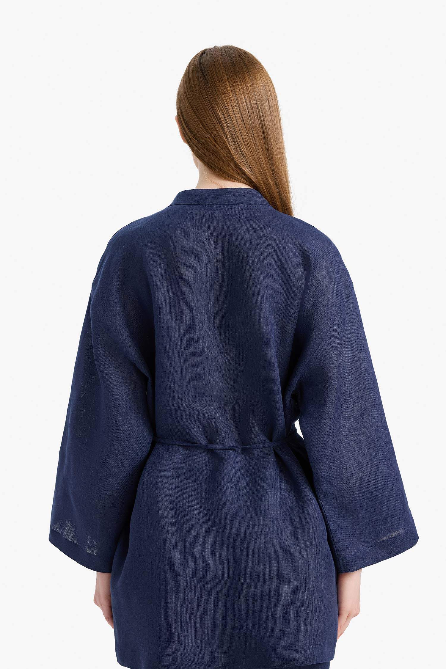 %100 Keten Regular Fit Bağcıklı Uzun Kollu Tesettür Gömlek Tunik