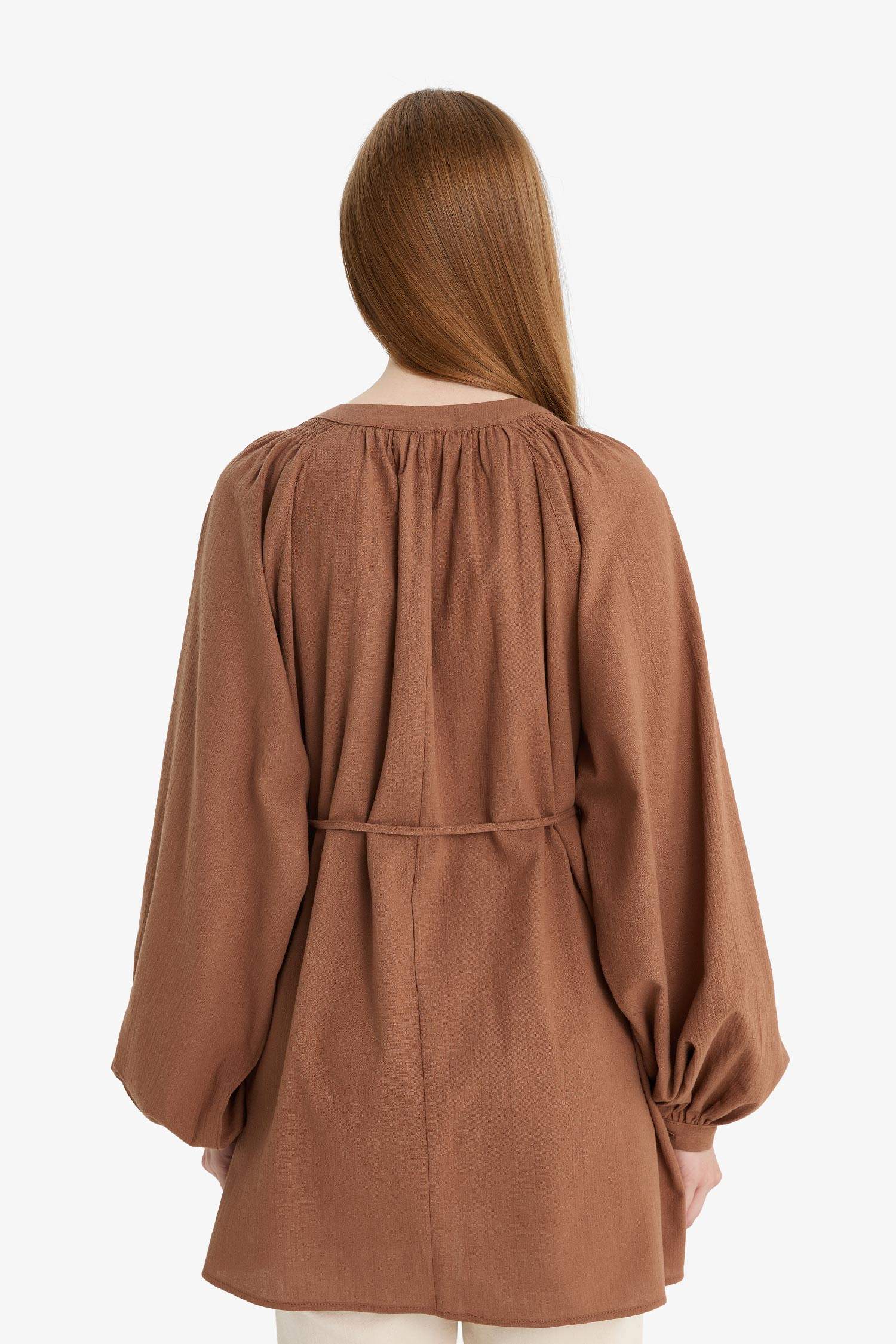 Manuka x DeFacto Müslin Basic Düz Bağcıklı  Uzun Kollu Tunik