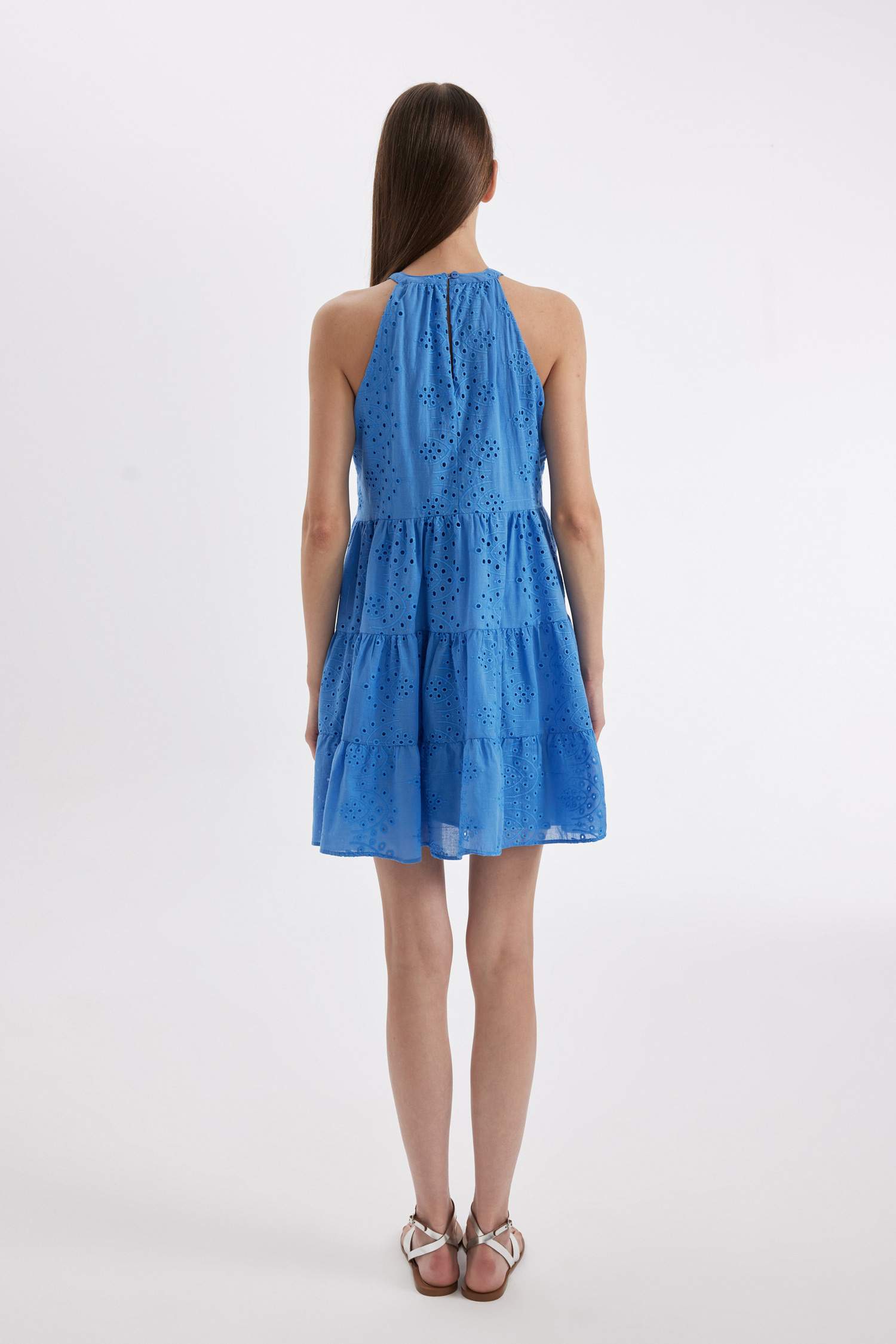 A Line Halter Collar brode Sleeveless Mini Dress