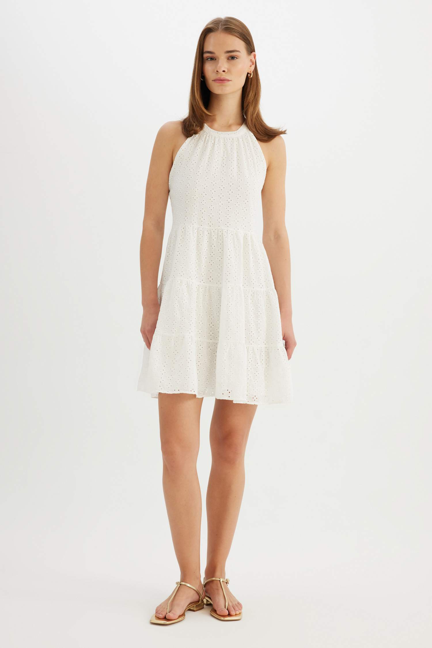 Halter Neck Voile Sleeveless Midi Dress