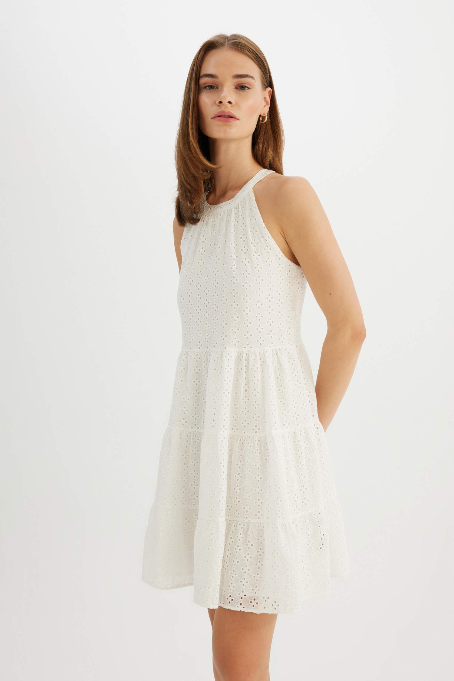 Halter Neck Voile Sleeveless Midi Dress