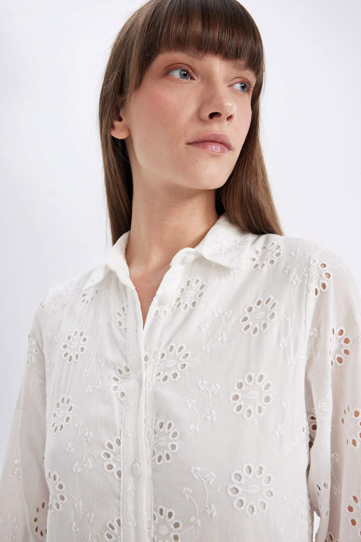 Shirt Collar Half Sleeve Maxi White Dress