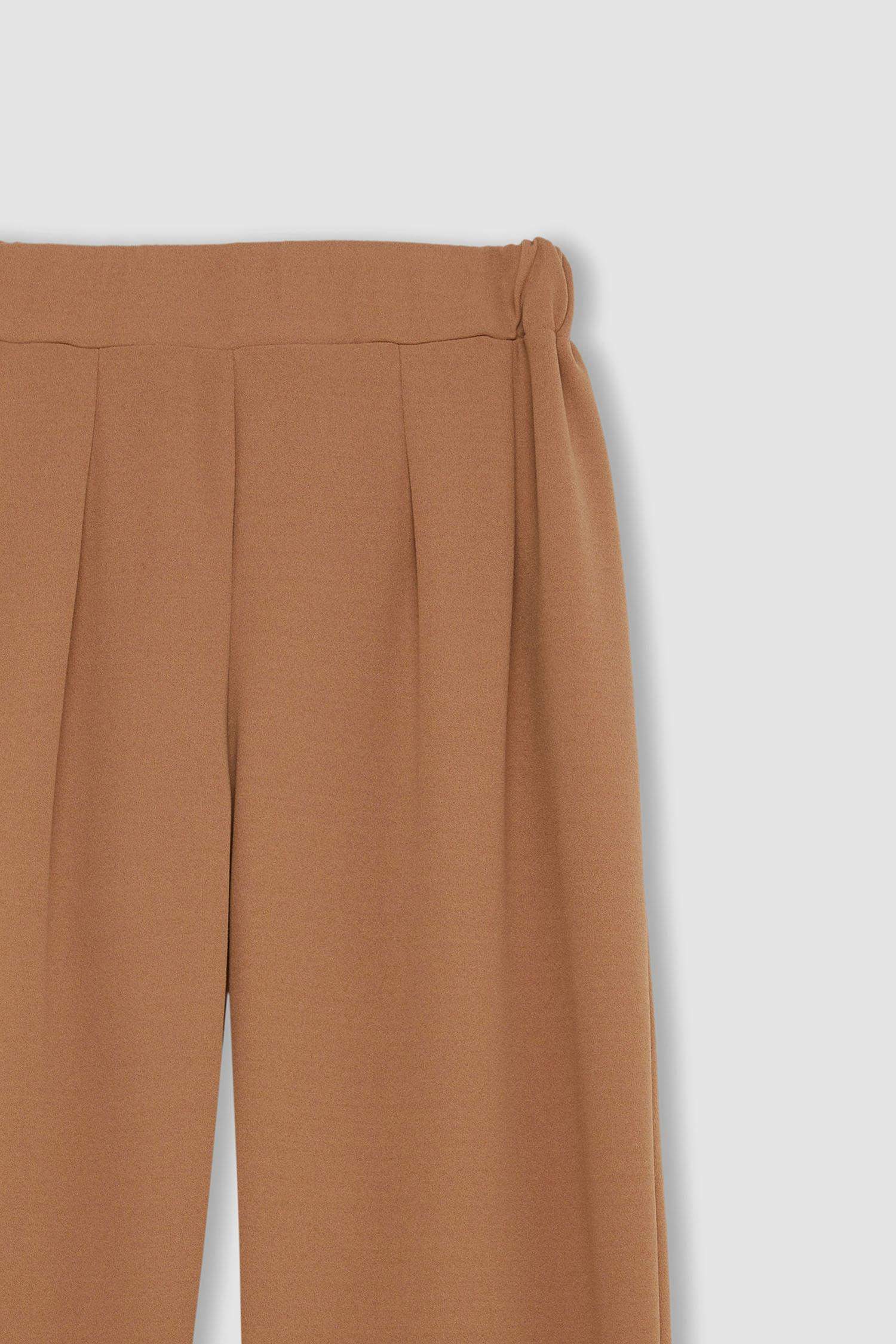 Pantolon Straight Fit Lastikli Bel Piliseli Basic Düz