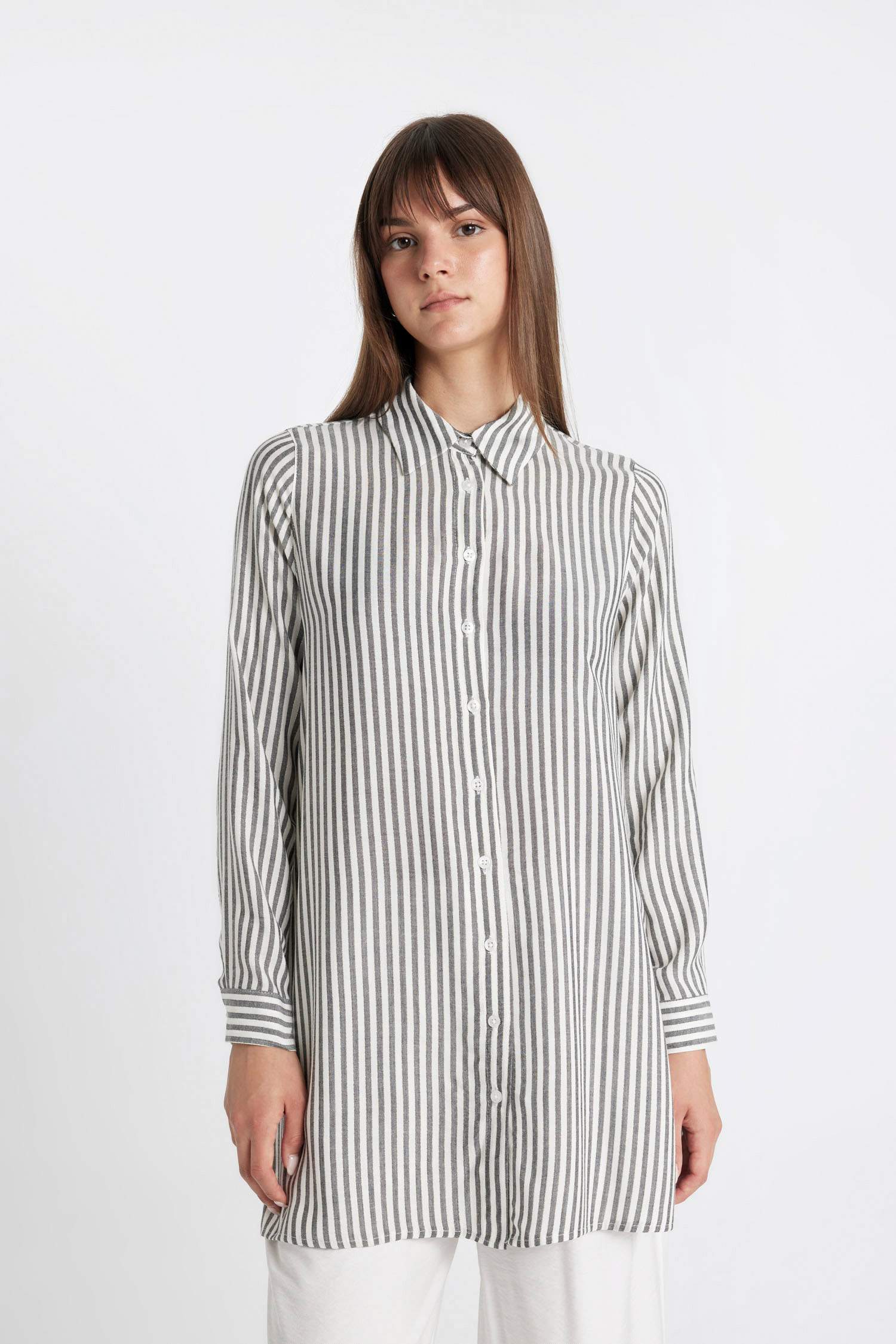 Regular Fit Shirt Collar Striped Tunic