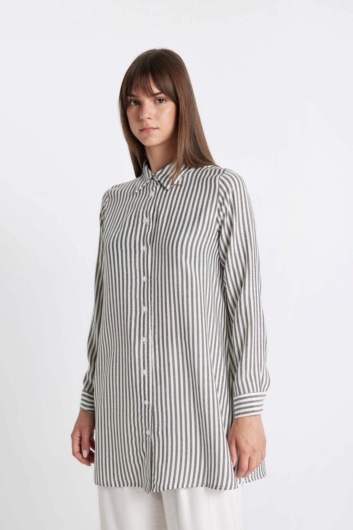 Regular Fit Shirt Collar Striped Tunic