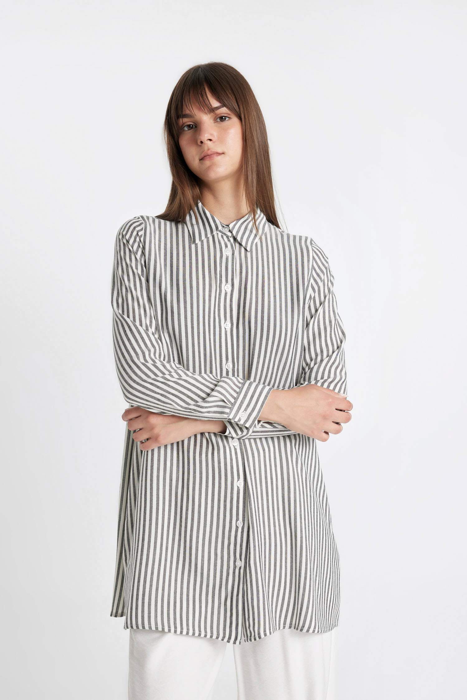 Regular Fit Shirt Collar Striped Tunic