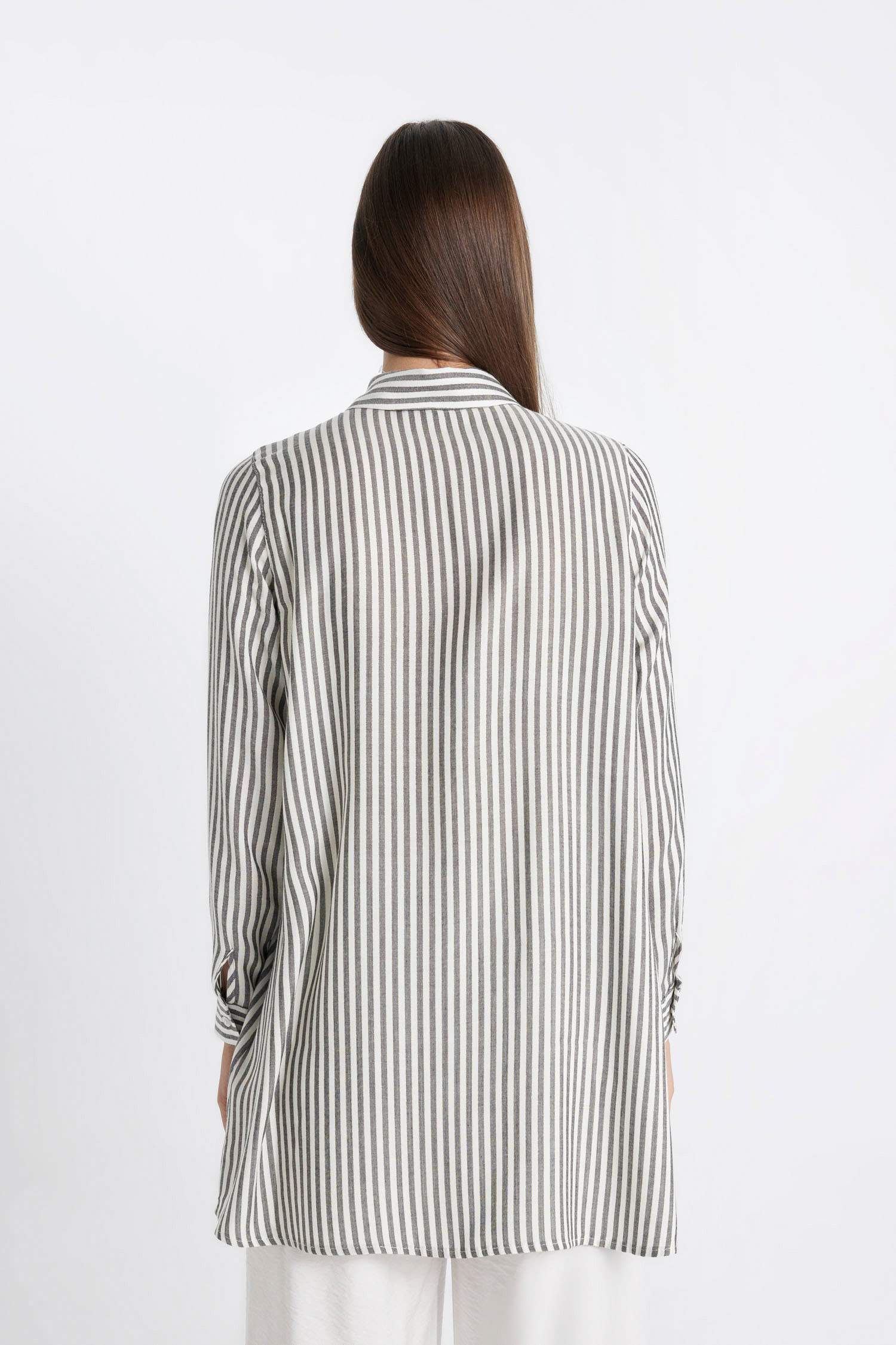 Regular Fit Shirt Collar Striped Tunic