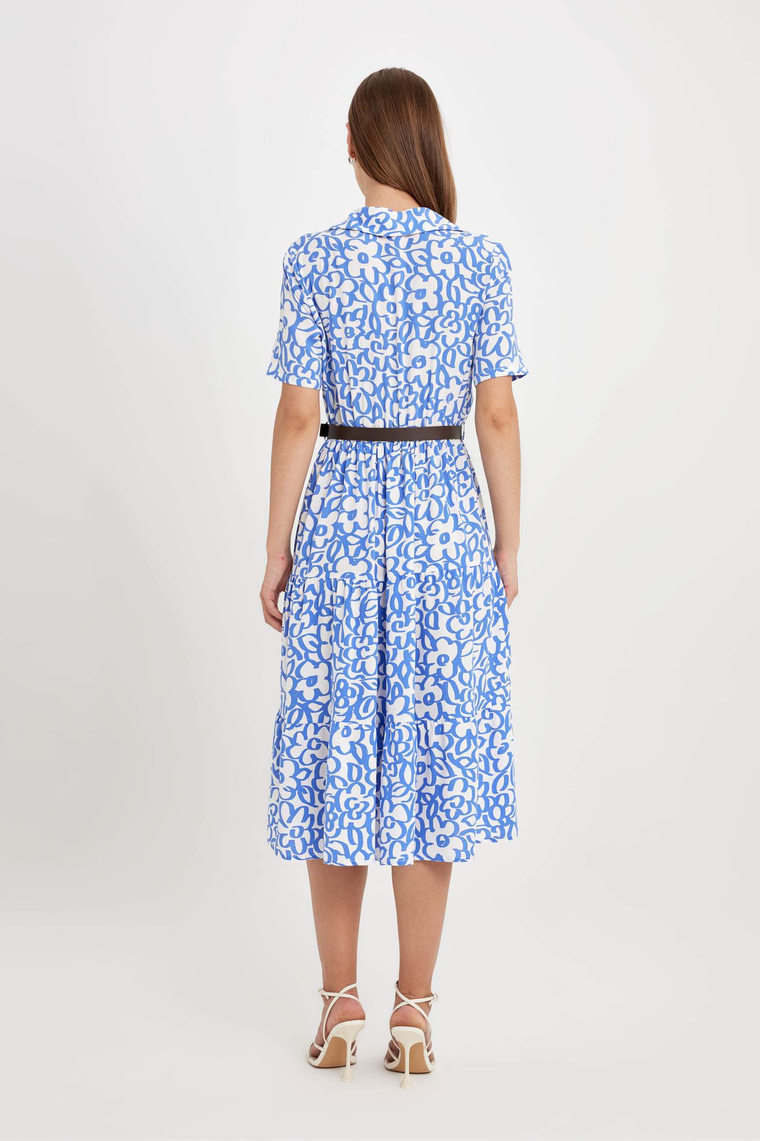 Shirt Collar Printed Short Sleeve Maxi Dress