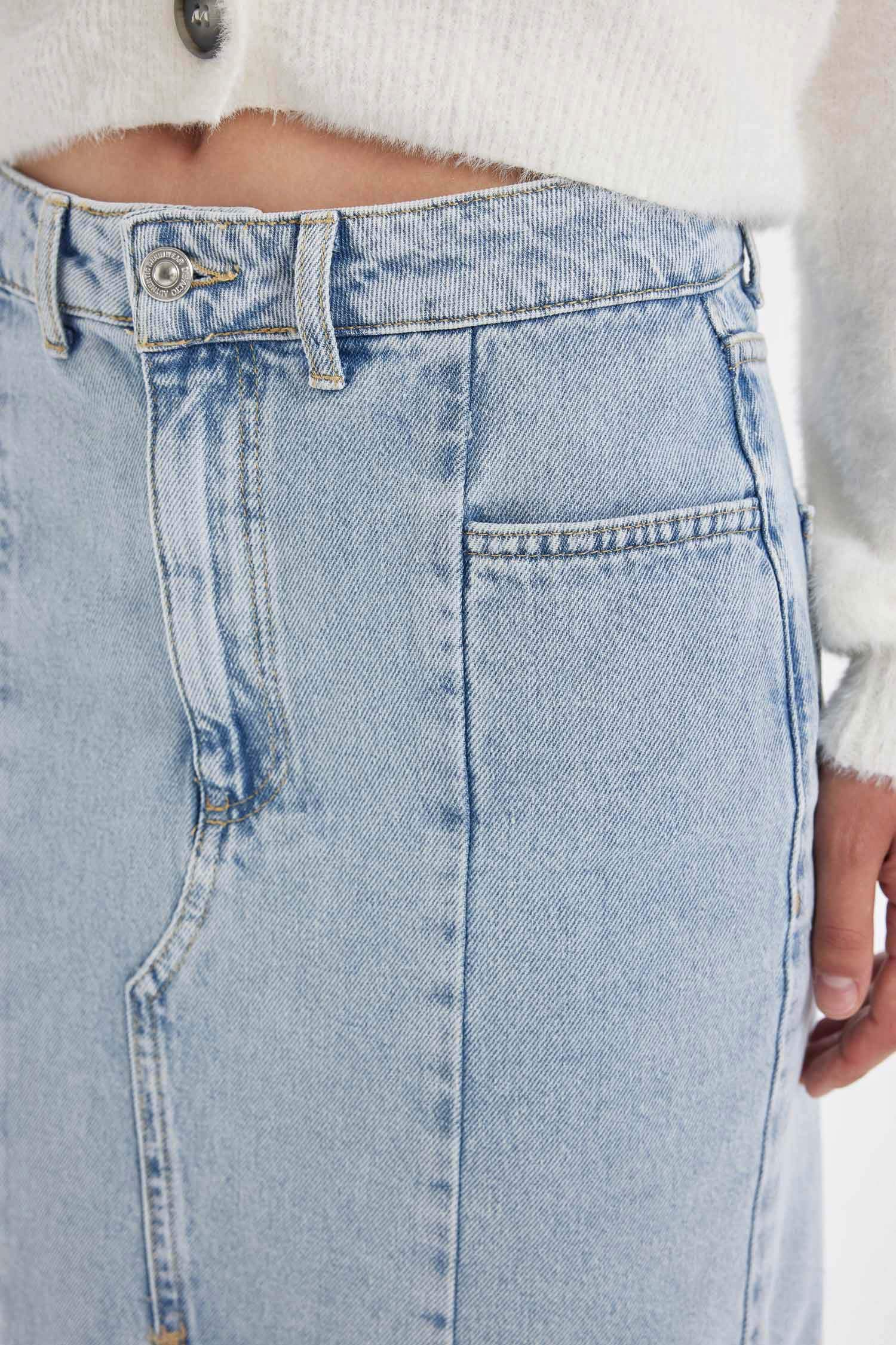 Fashion Fit Yırtmaçlı Uzun Boy Jean Etek