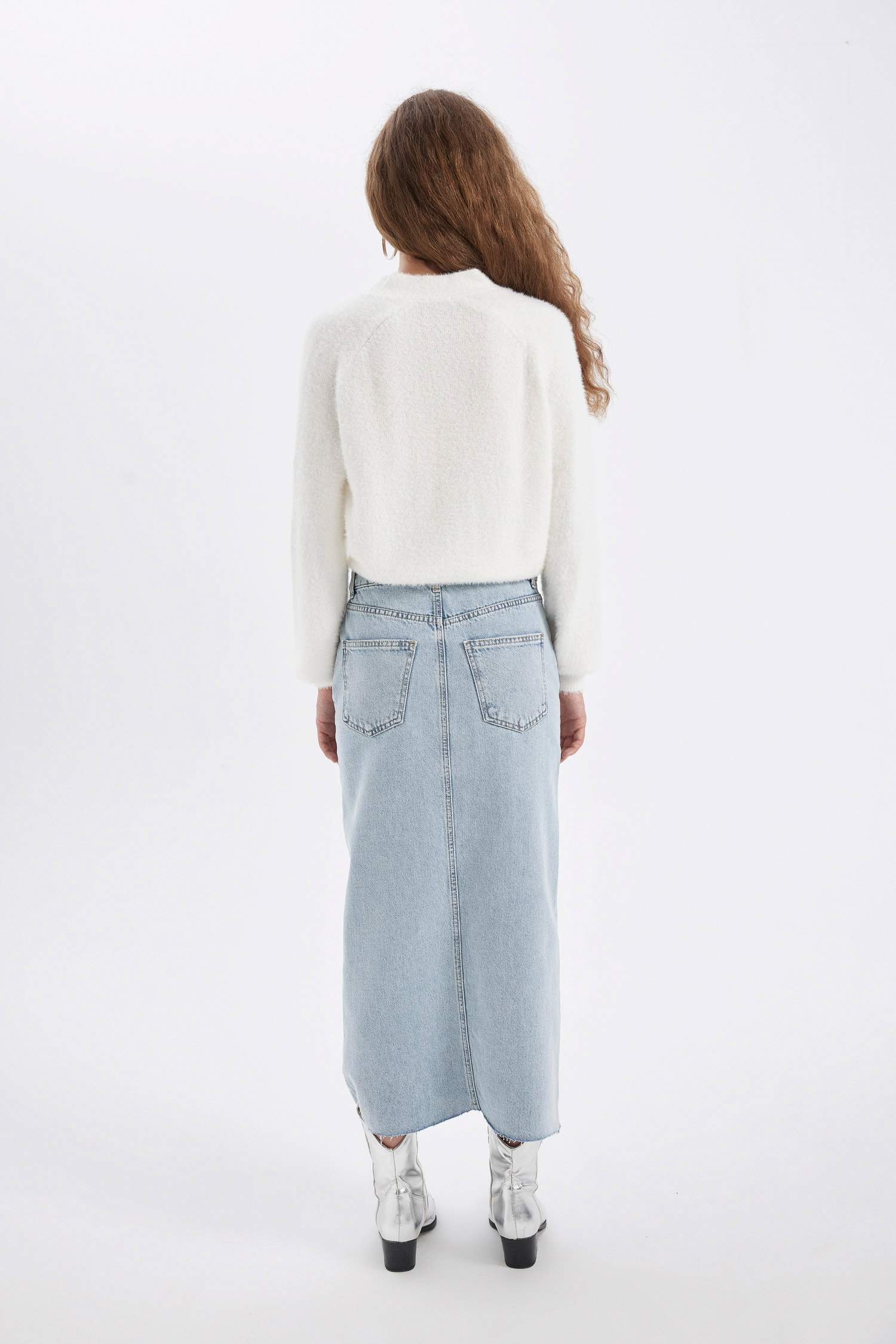 Fashion Fit Yırtmaçlı Uzun Boy Jean Etek