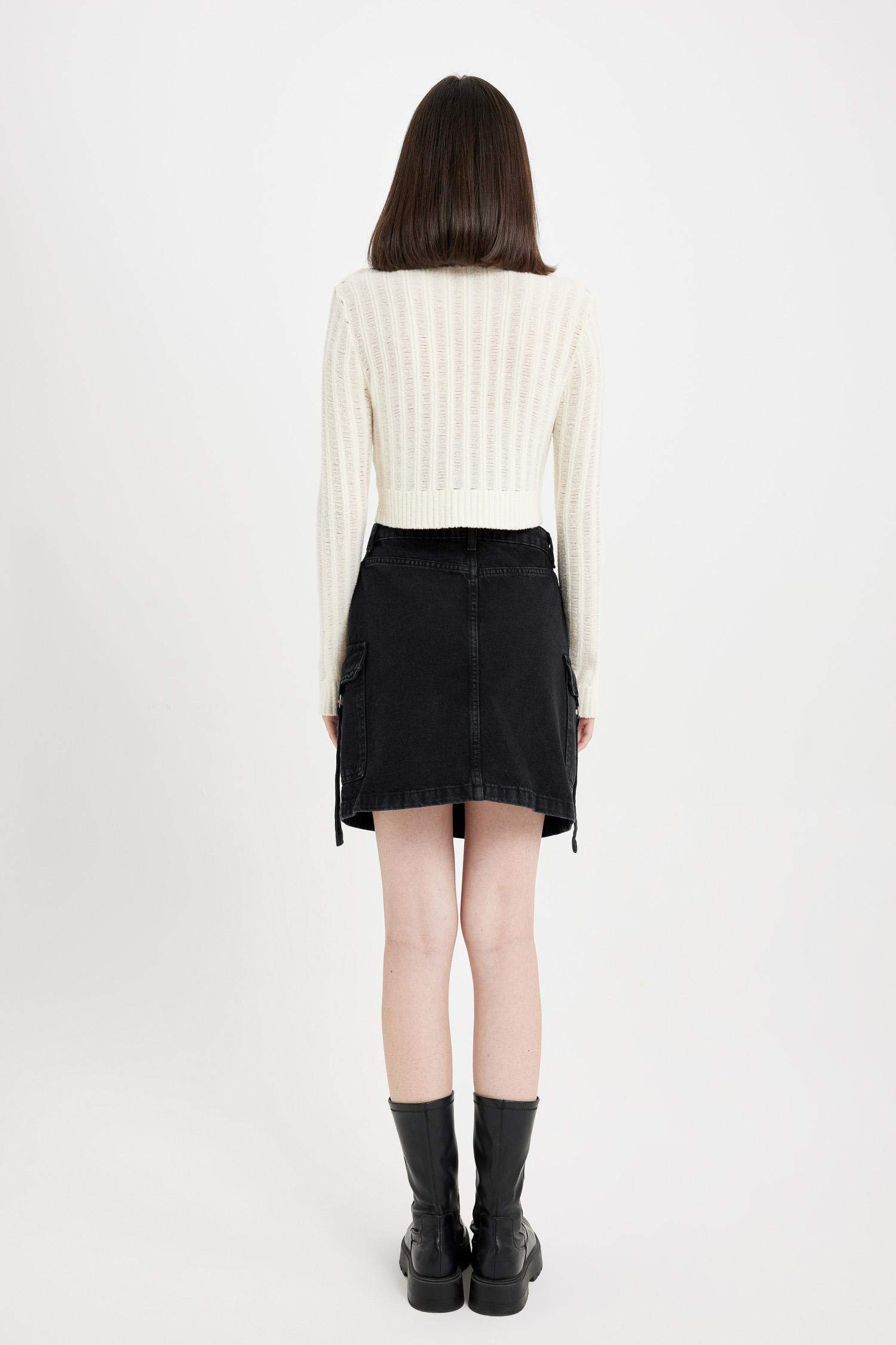 Fashion Fit Kargo Cepli Jean Mini Etek