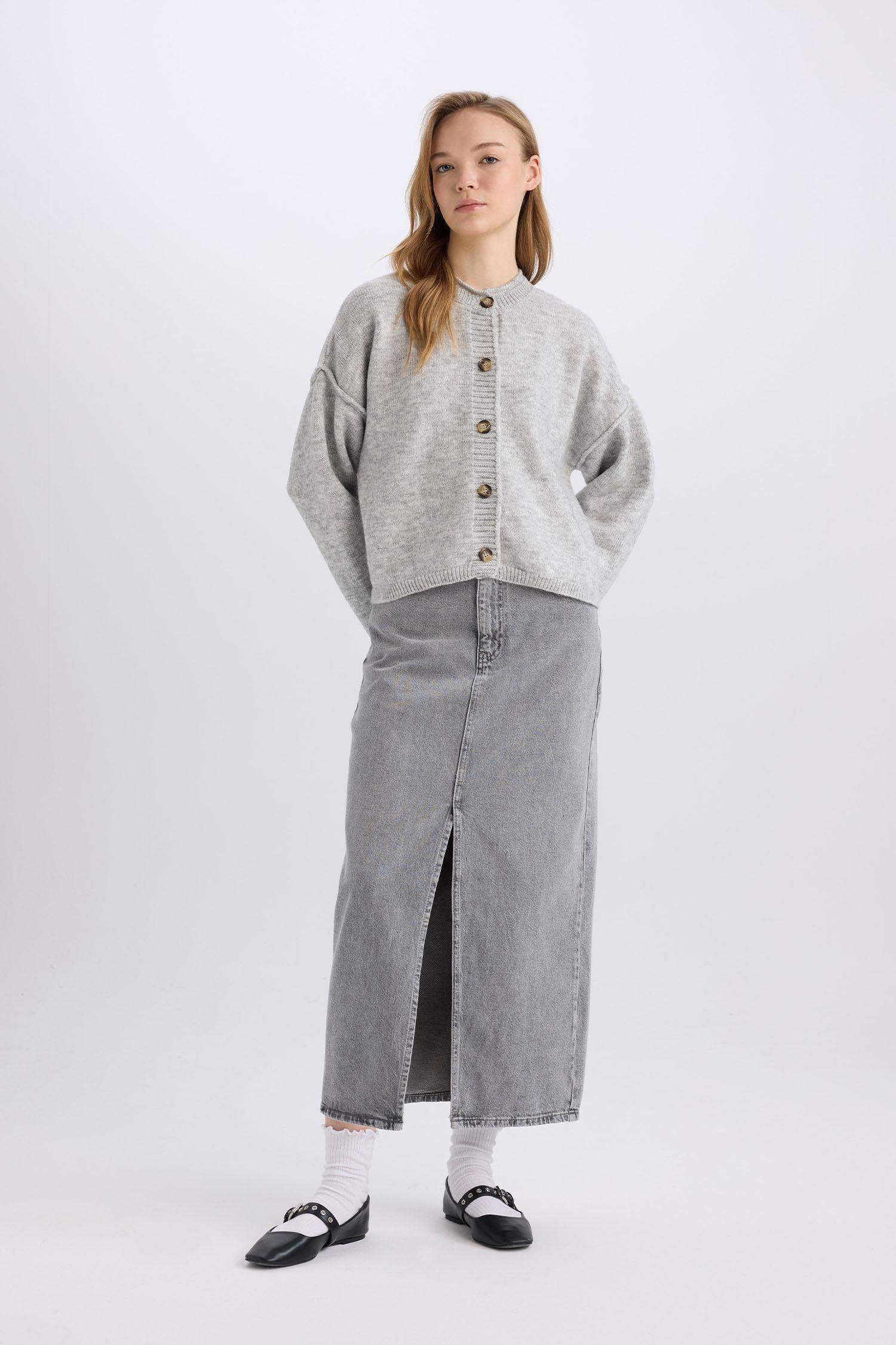 Fashion Fit Yırtmaçlı Cepli Uzun Boy Jean Etek