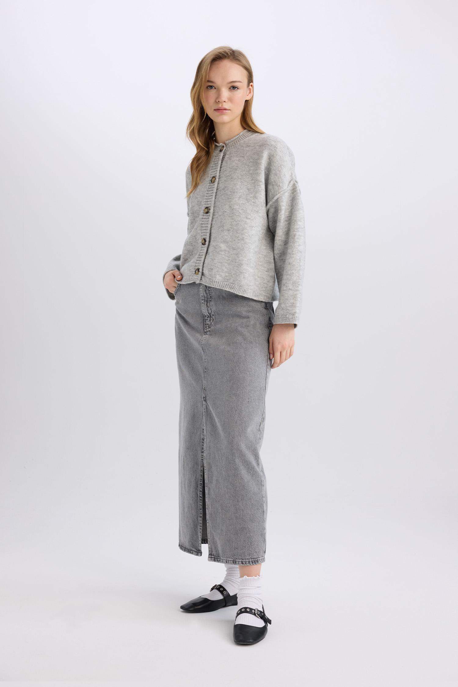 Fashion Fit Yırtmaçlı Cepli Uzun Boy Jean Etek