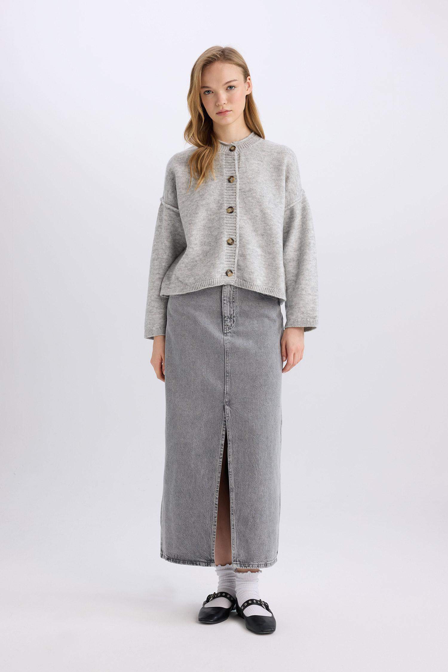 Fashion Fit Yırtmaçlı Cepli Uzun Boy Jean Etek