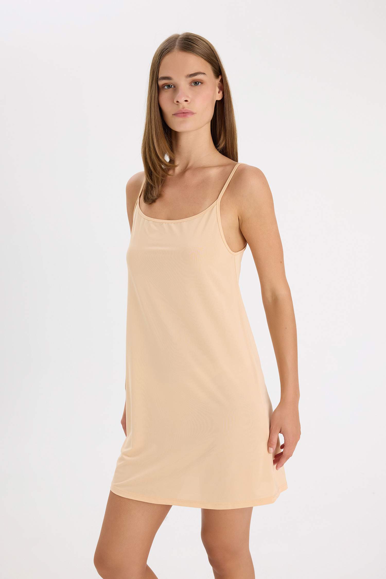 Askılı Diz Üstü Ten Rengi Kombinezon-Fall in Love