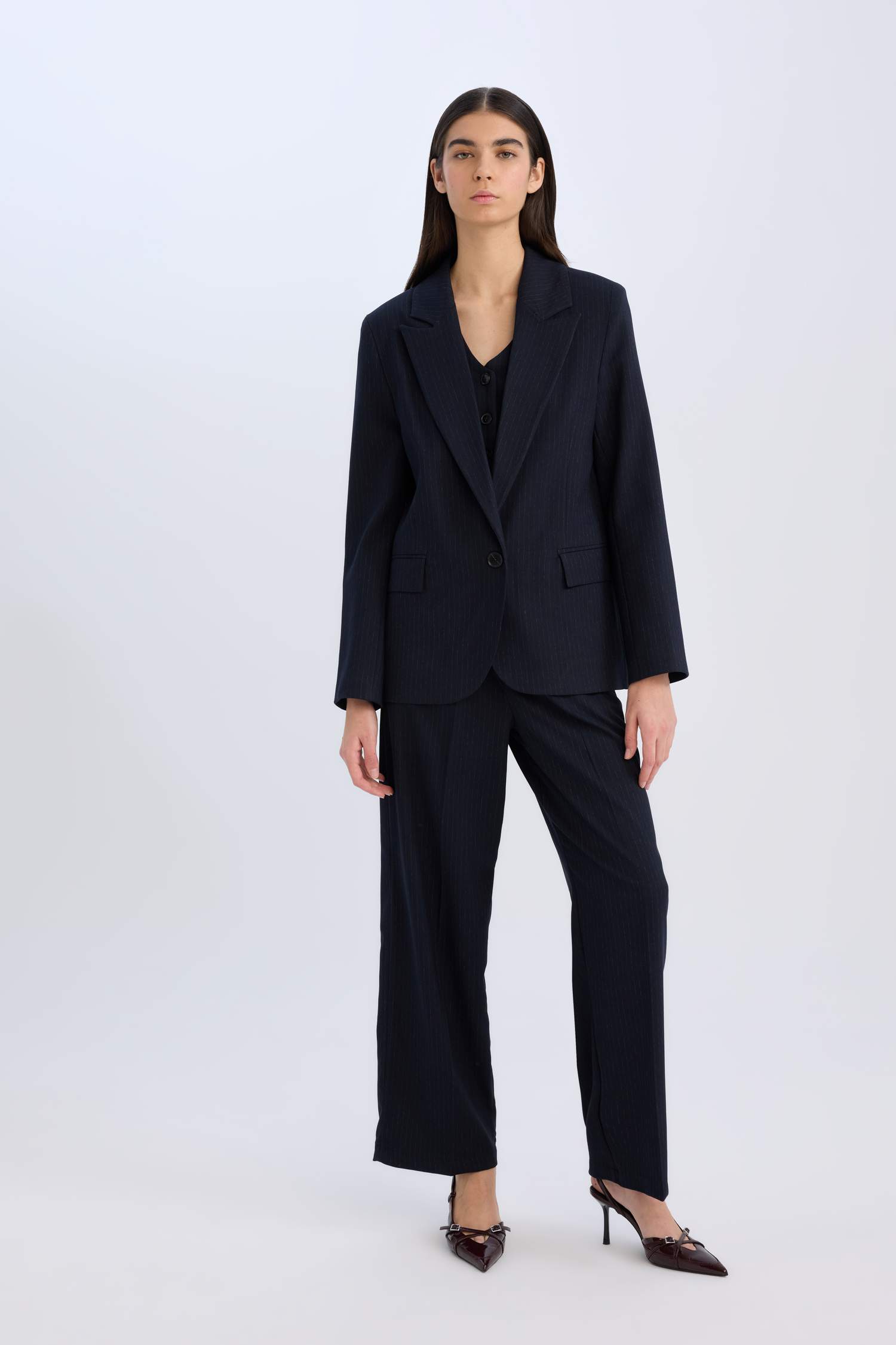 Oversize Geniş Kalıp Ceket Yaka Düğmeli Basic Düz Blazer Ceket