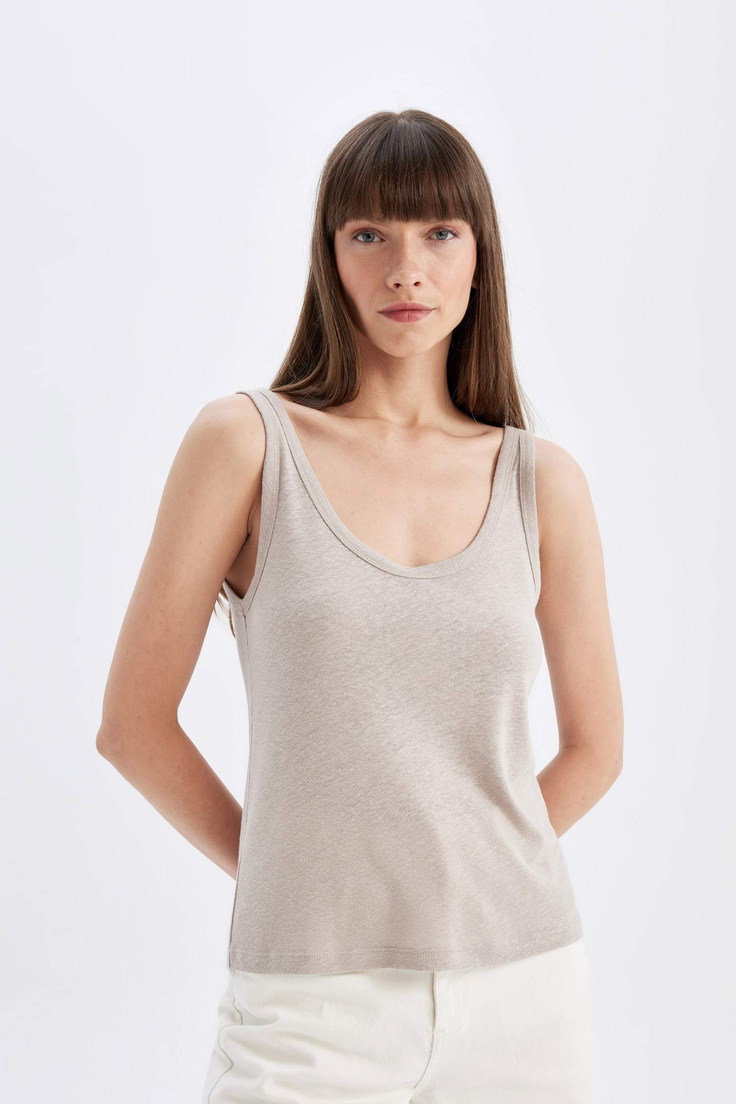 Regular Fit Linen Blend Tank Top